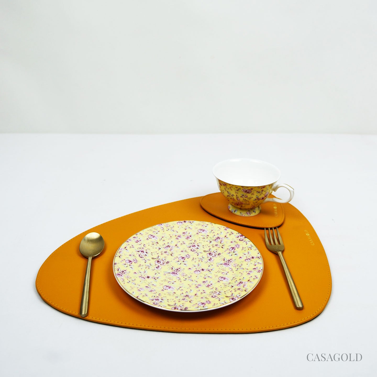 Mustard & Blue Leather Placemat & Coaster