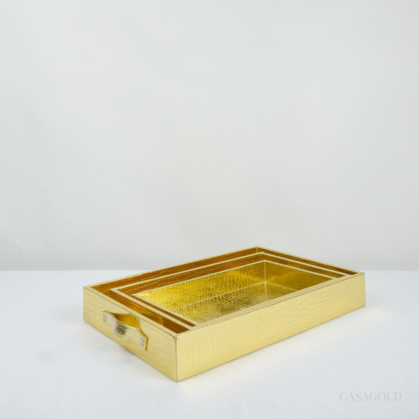 Gold Leather Tray - Set of 3