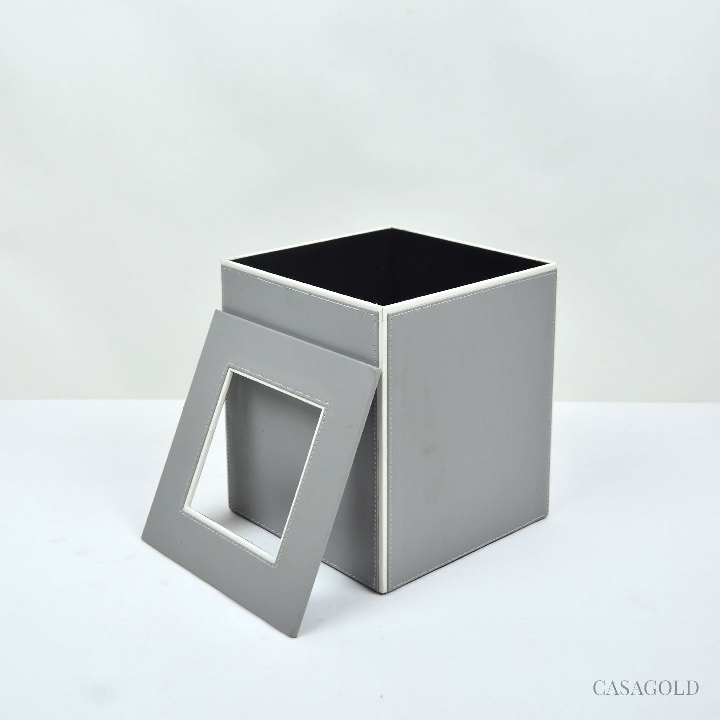 Leather Dustbin - Grey