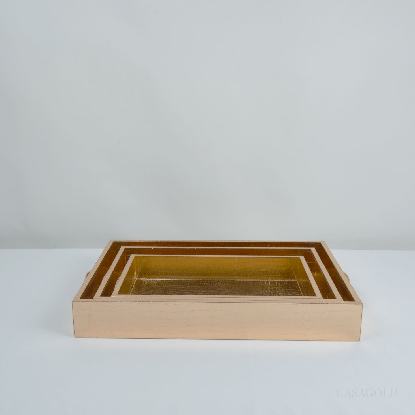 Rose Gold Leather Tray - Set of 3