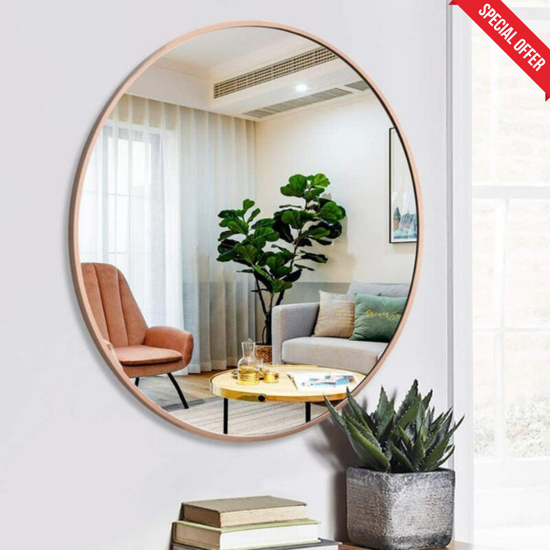 RoseGold Round Mirror in Steel Frame