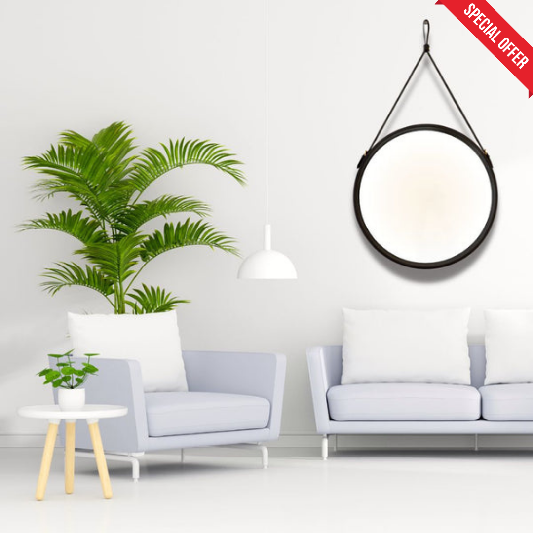 Leather Round Hanging Mirror with Belt- Black