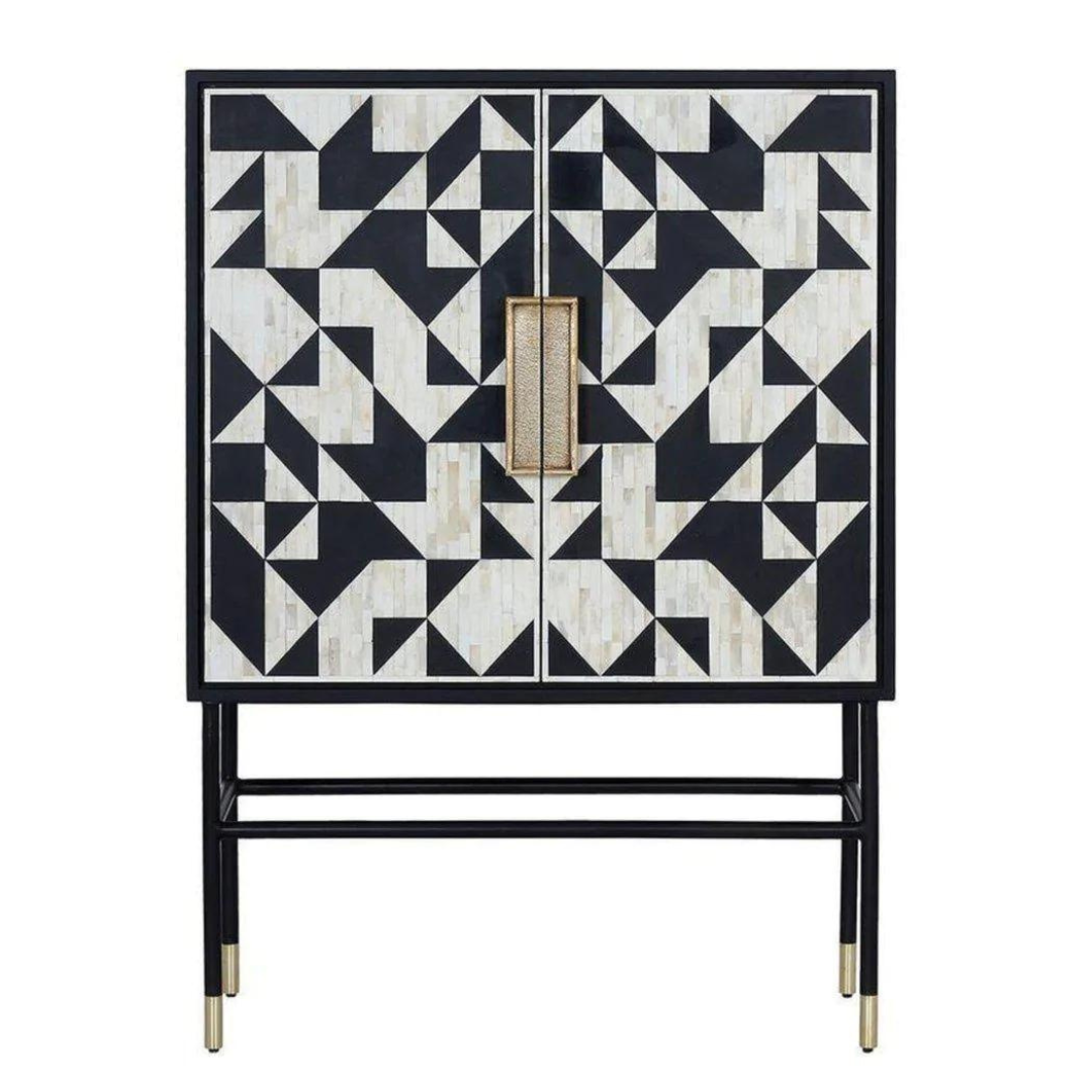 Kingsley Bone Inlay Bar Cabinet - Black