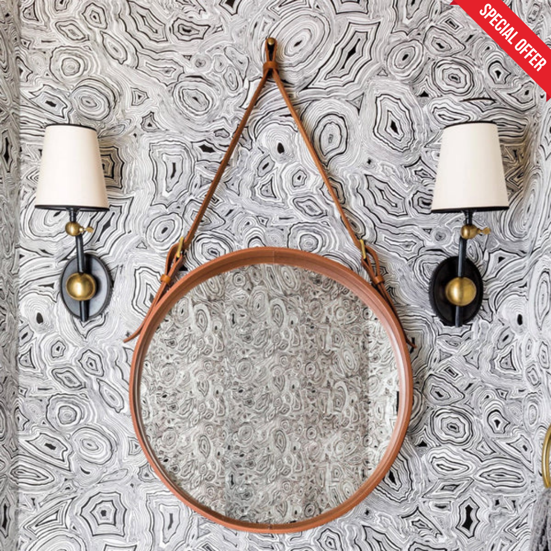 Leather Round Hanging Mirror with Belt- Tan Brown