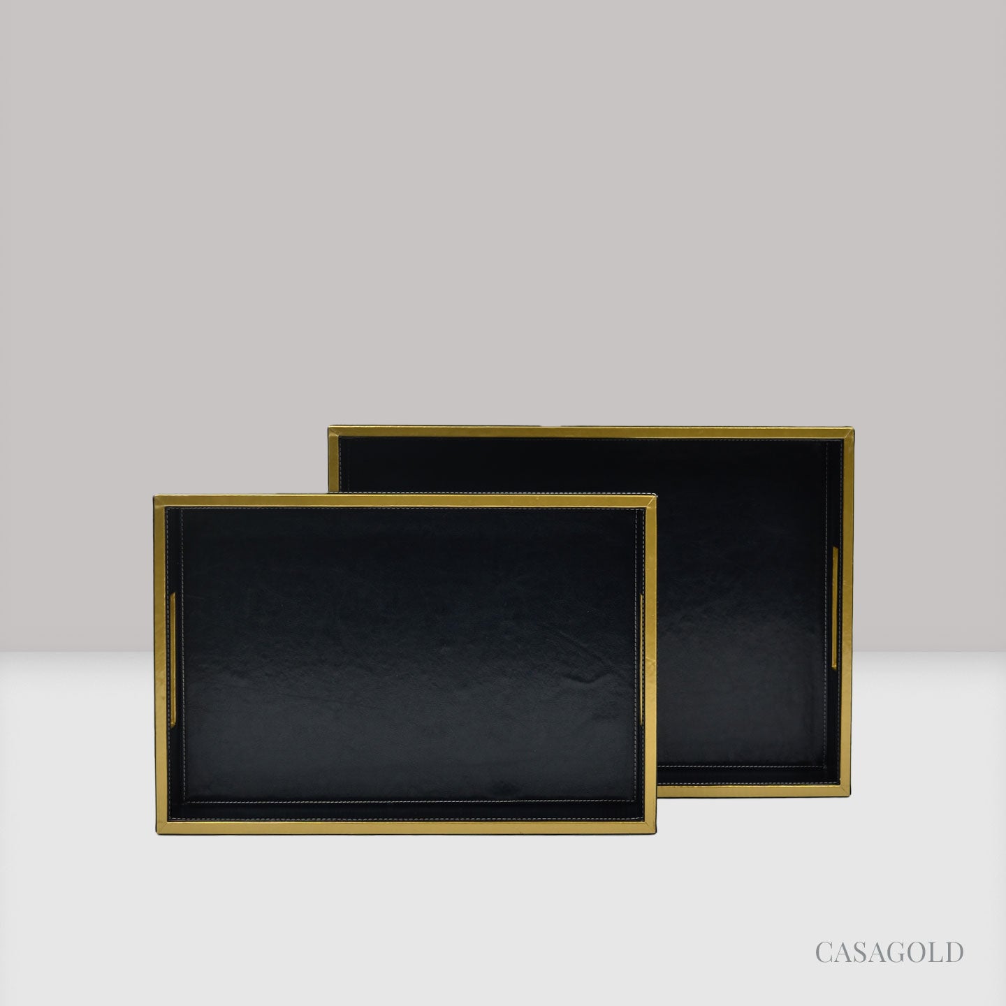 Black Leather Tray - Set of 2