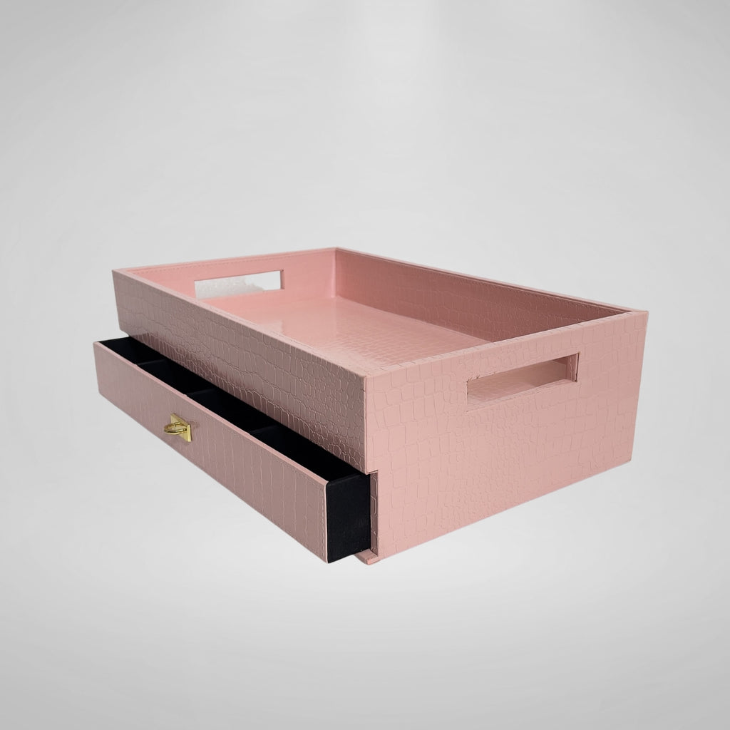 Leather Tea Tray/ Organiser -Pink
