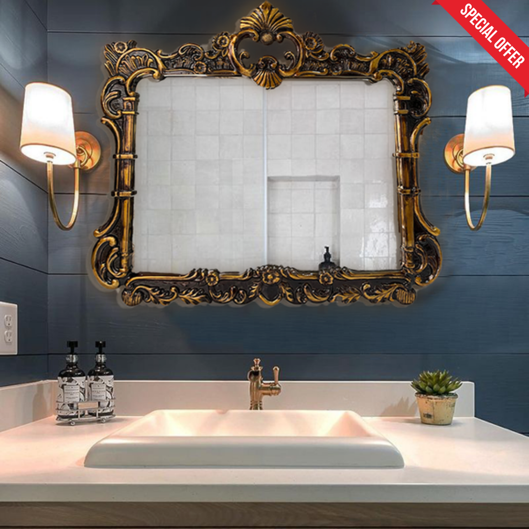 Vintage Copper Hermes Carved Mirror in Metal Frame