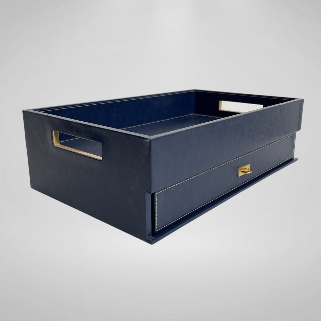 Leather Tea Tray/ Organiser - Ink Blue