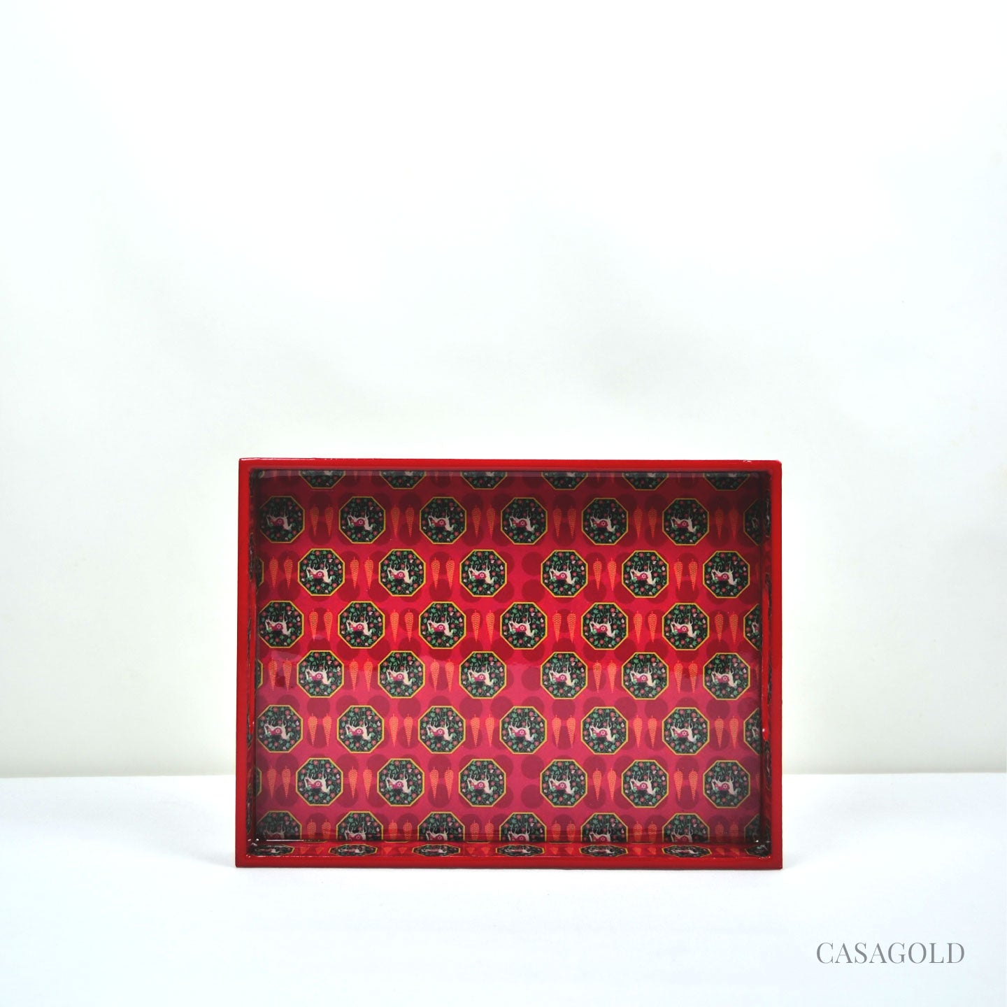 Red Printed Wooden Tray