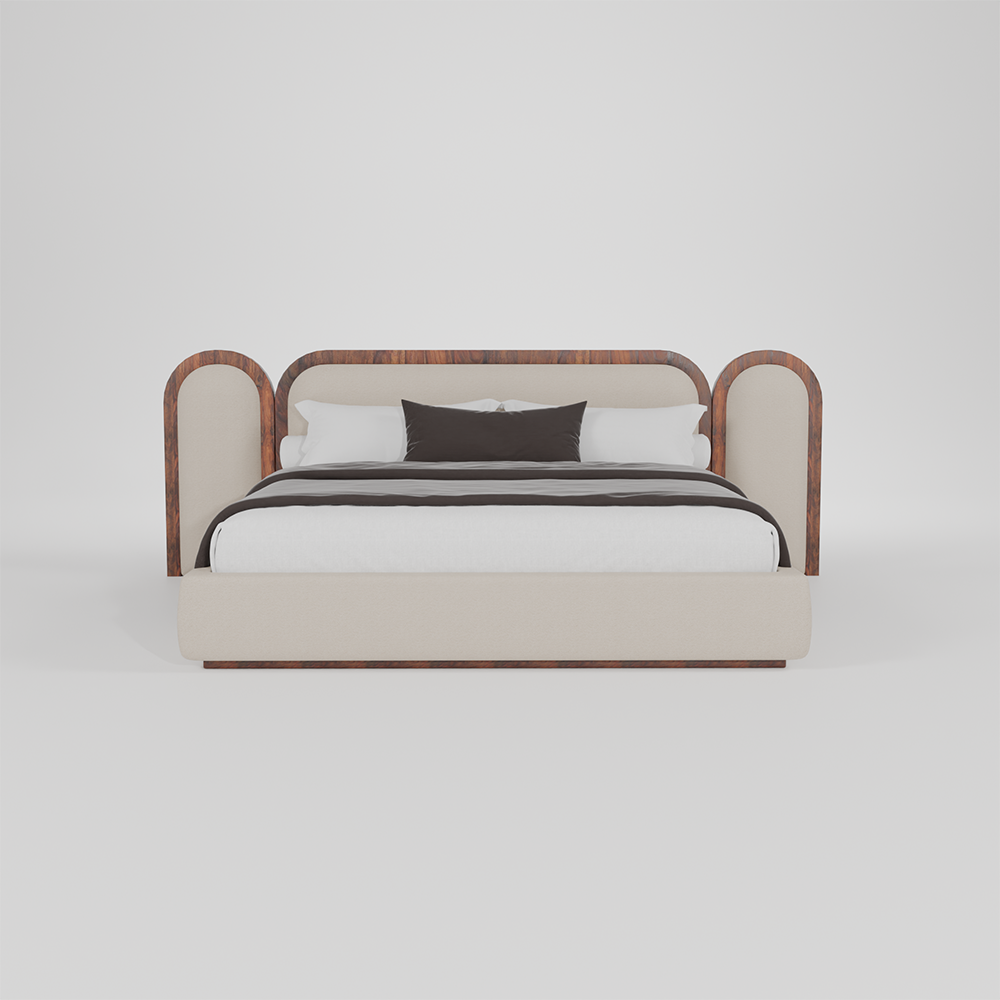 A modern curved platform bed