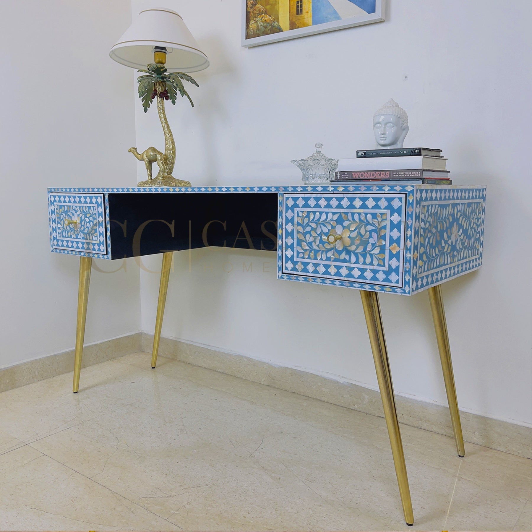 Antique-style bone inlay executive desk with a timeless appeal
