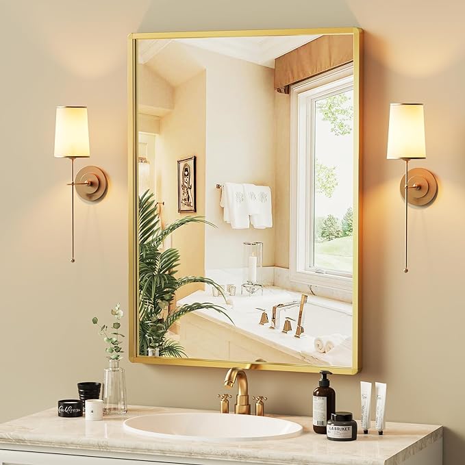 Antique Rectangle Gold Steel Frame Glass Mirror	