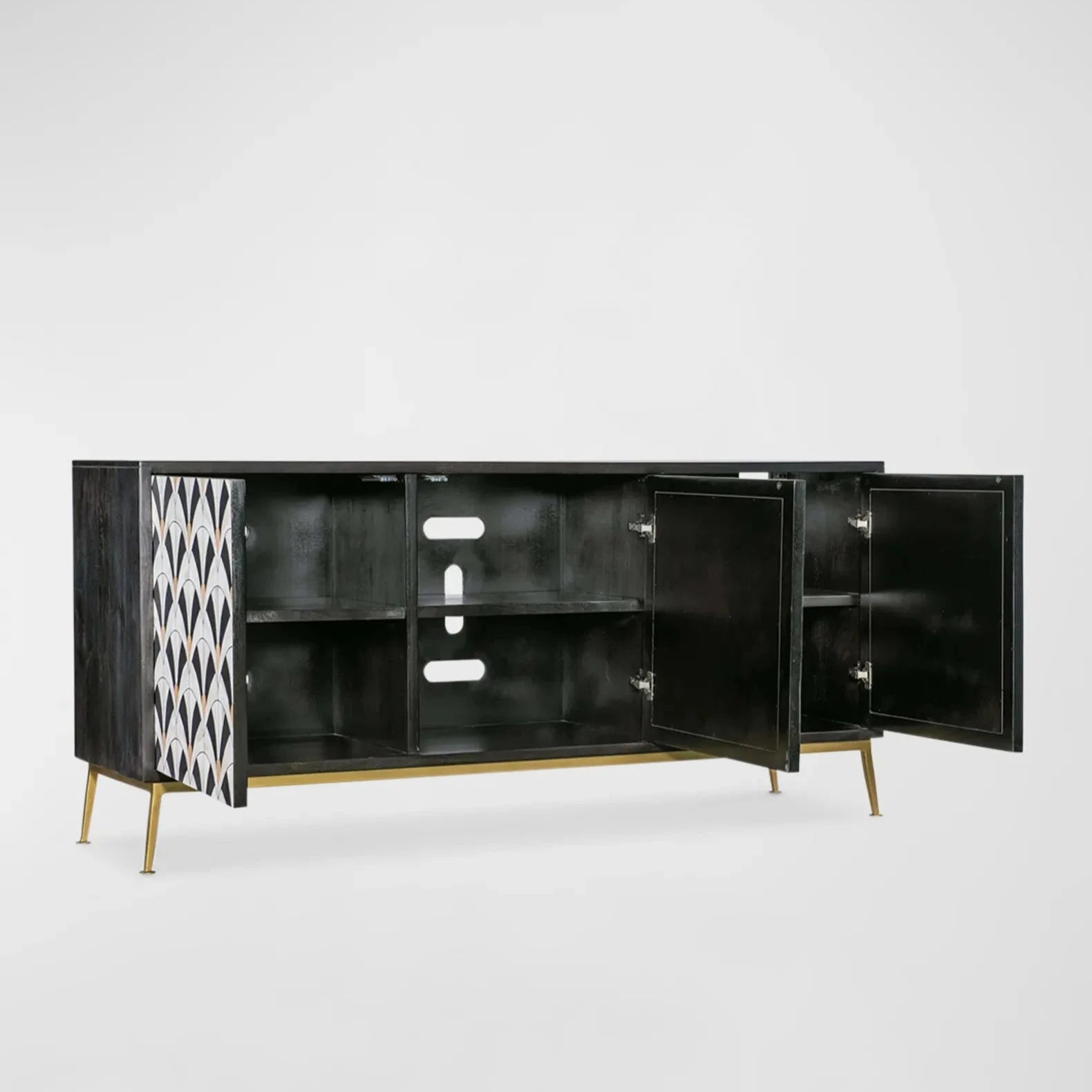 Antique white bone inlay sideboard with handcrafted detailing.
