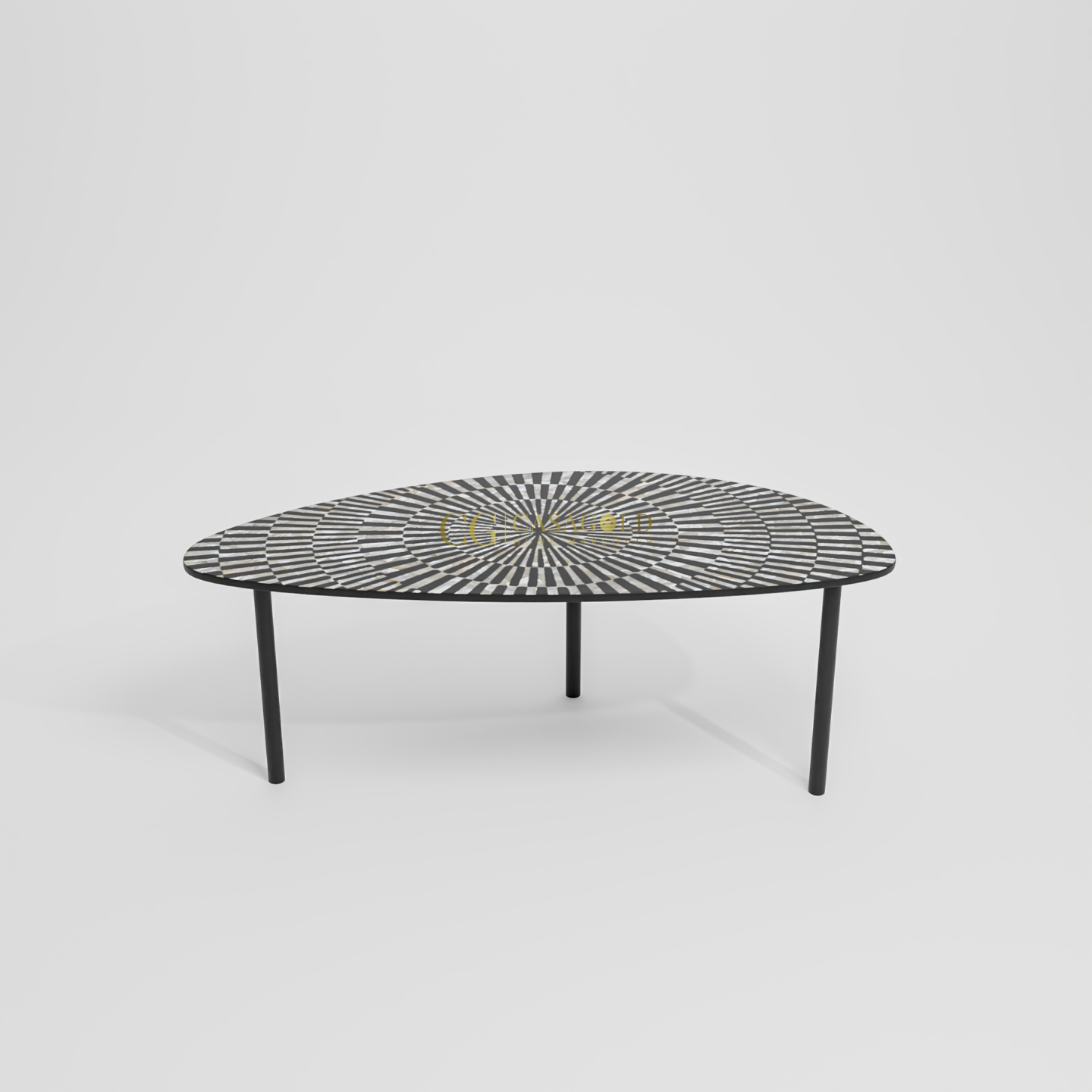 Designer dining table featuring an intricate mosaic pattern tabletop 