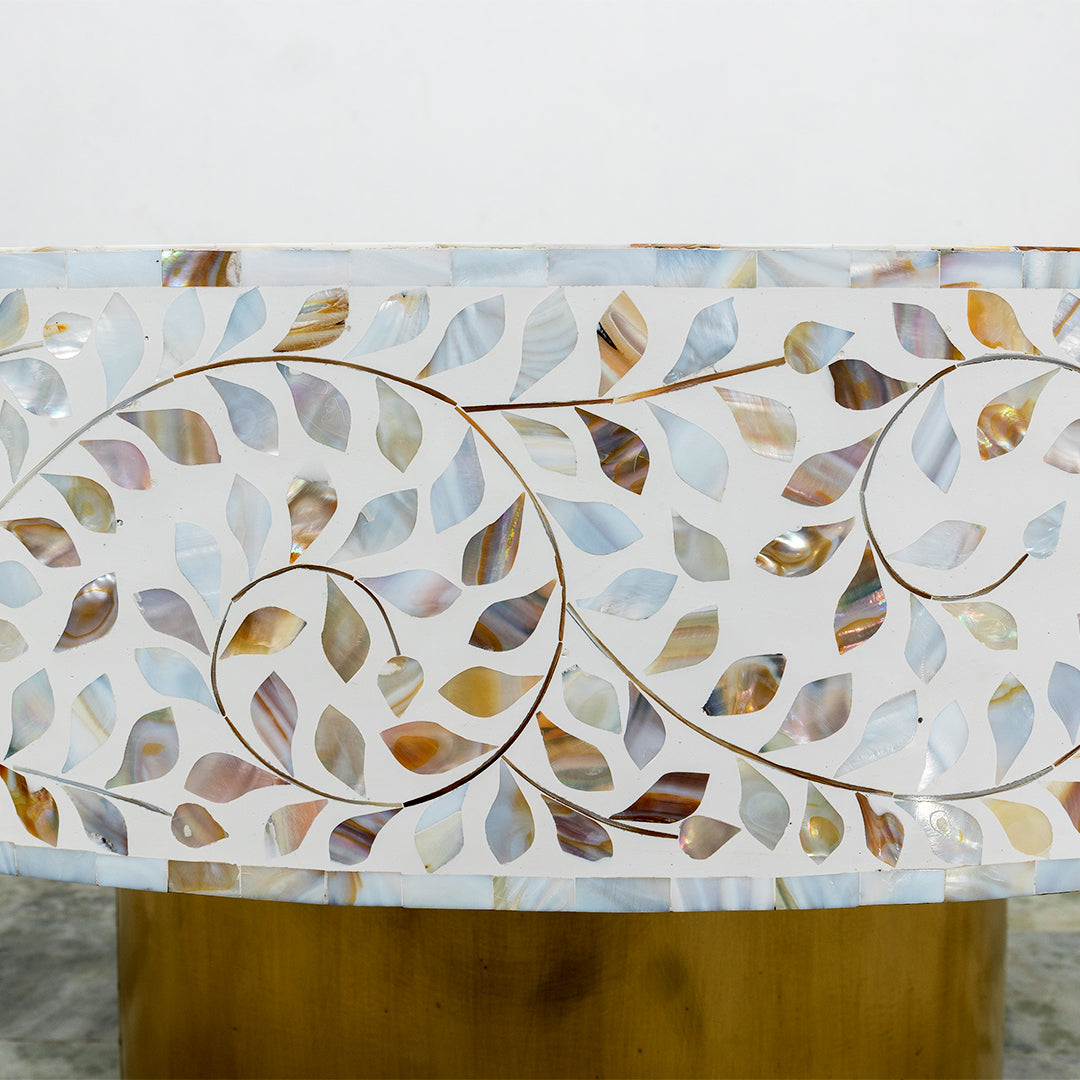 Artistic Round Inlay Table for Modern Homes
