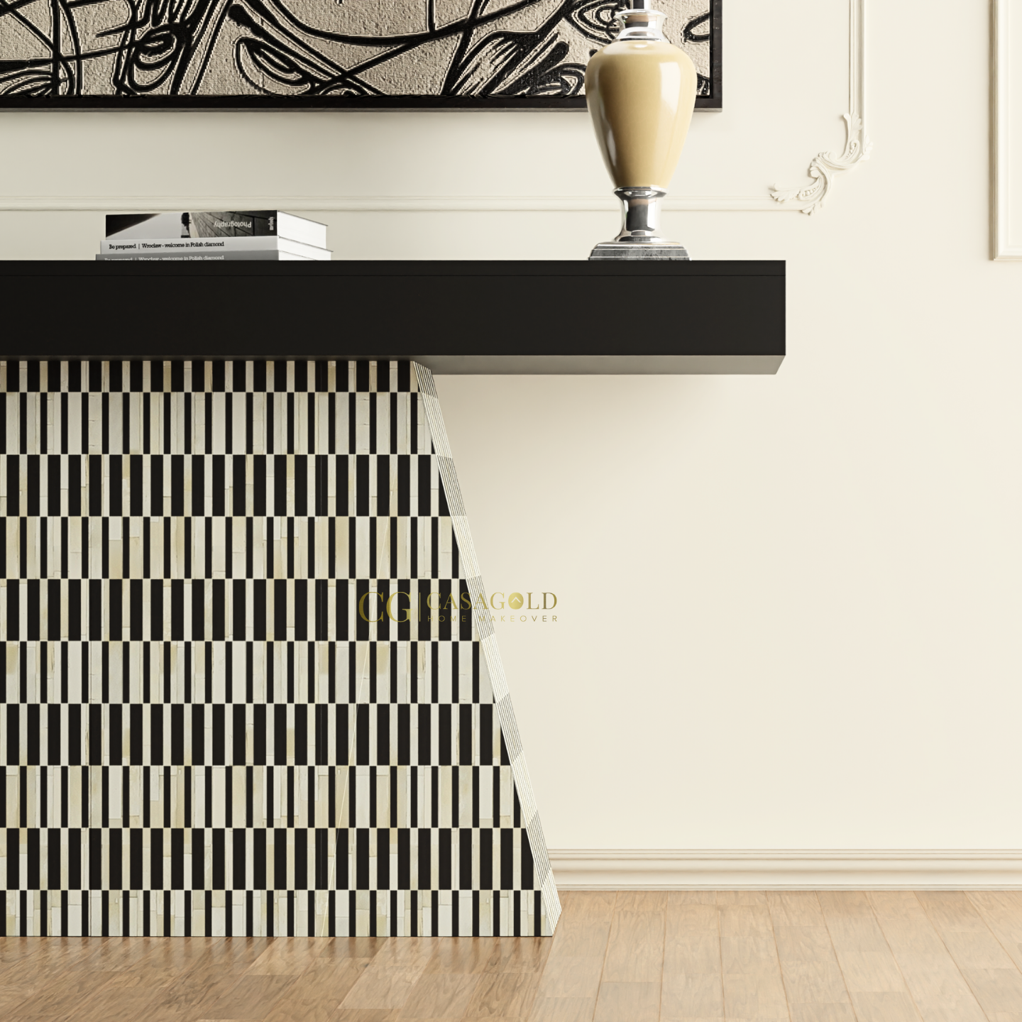 Modern Waterfall inlay console table for living room

