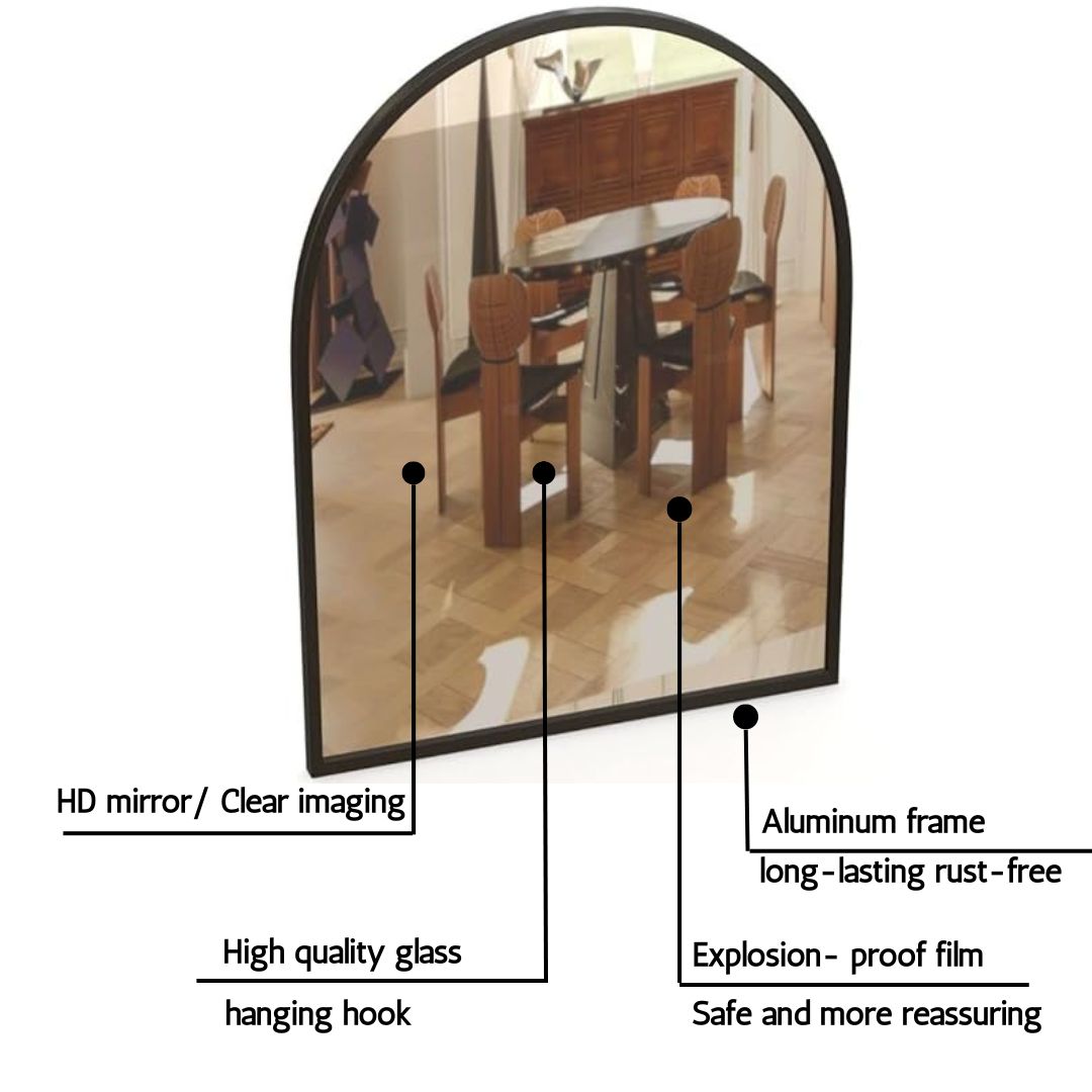 Black Arch Glass Mirror with Metal Frame