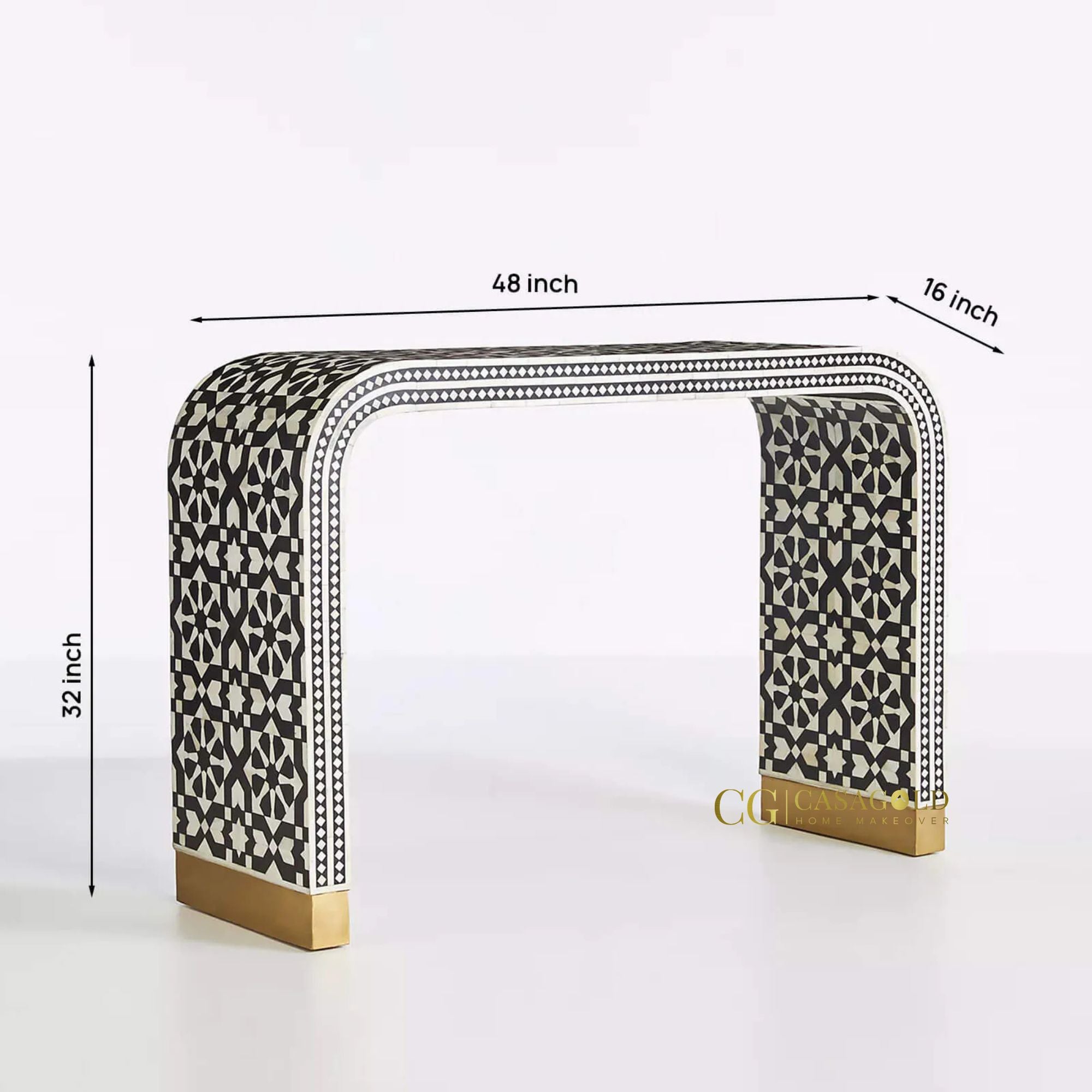 Black Bone Inlay Console Desk with Gold Highlights and Drawers