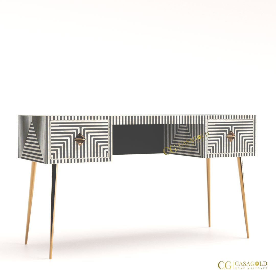 Bone Inlay Desk with Brass Legs	