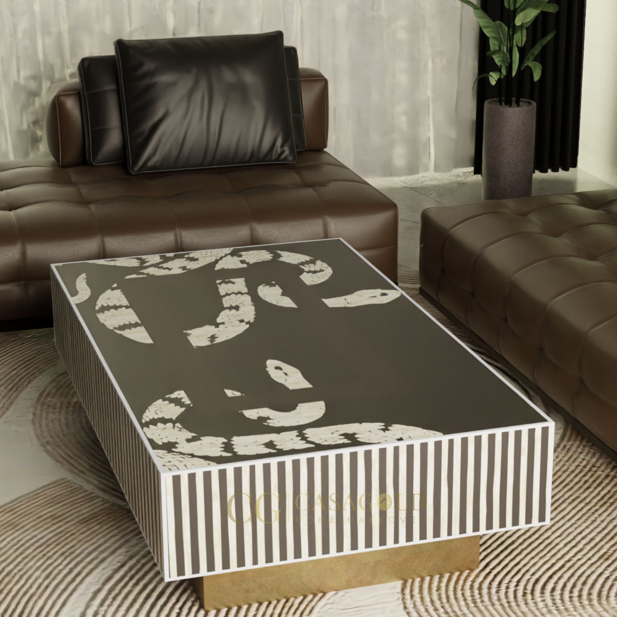 Black Bone Inlay Rectangular Coffee Table	