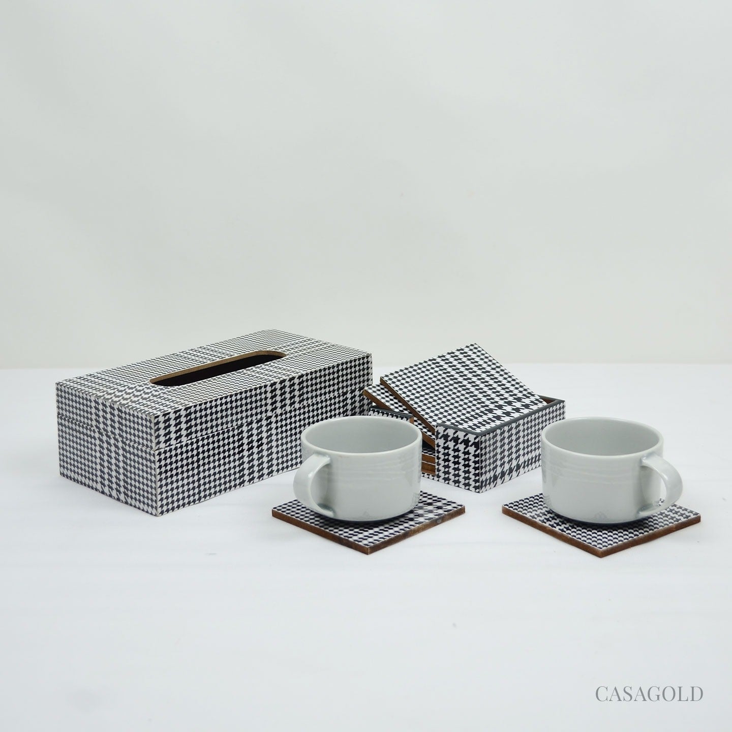 Designer coaster and tissue organizer set
