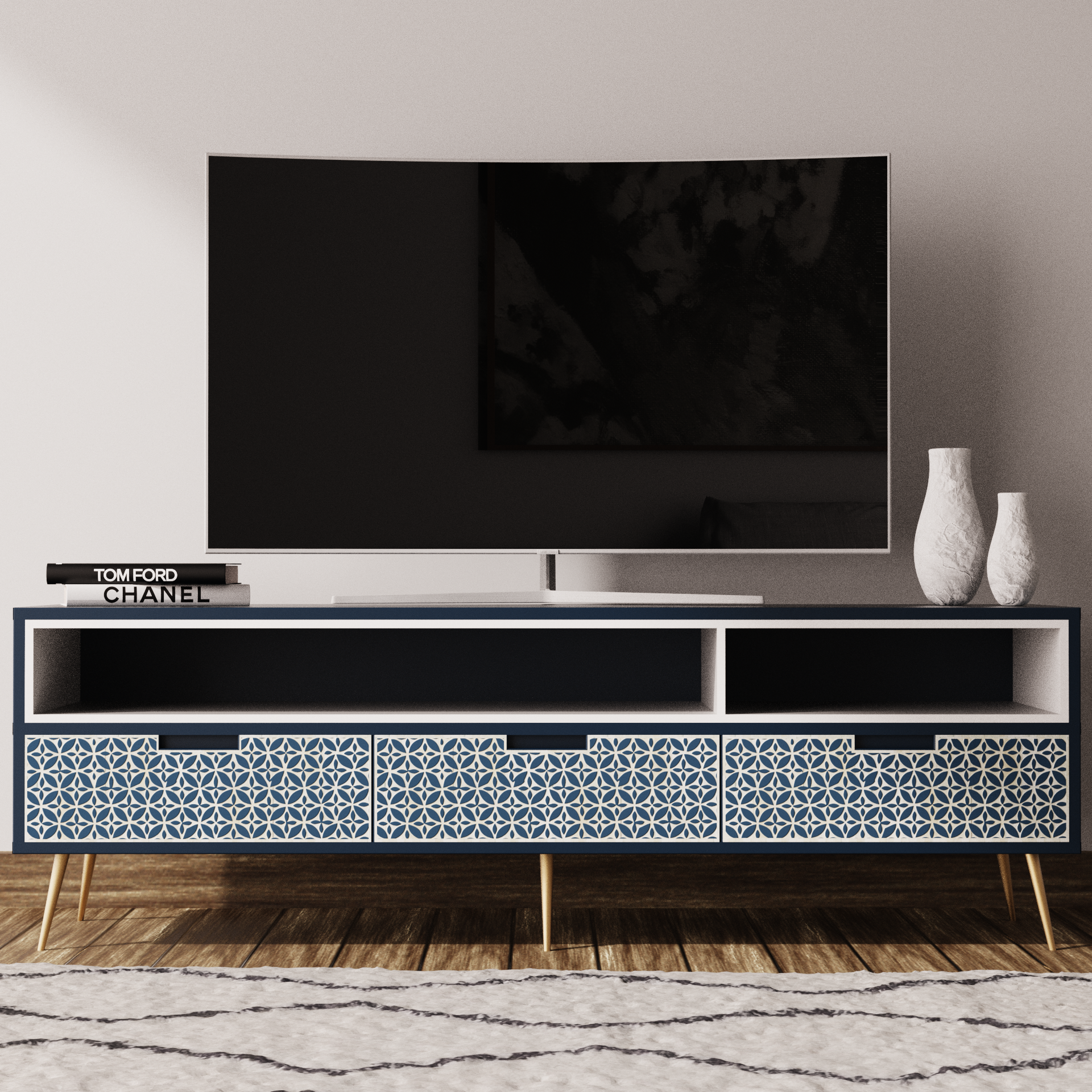 Black Geometric Bone Inlay Media Unit	