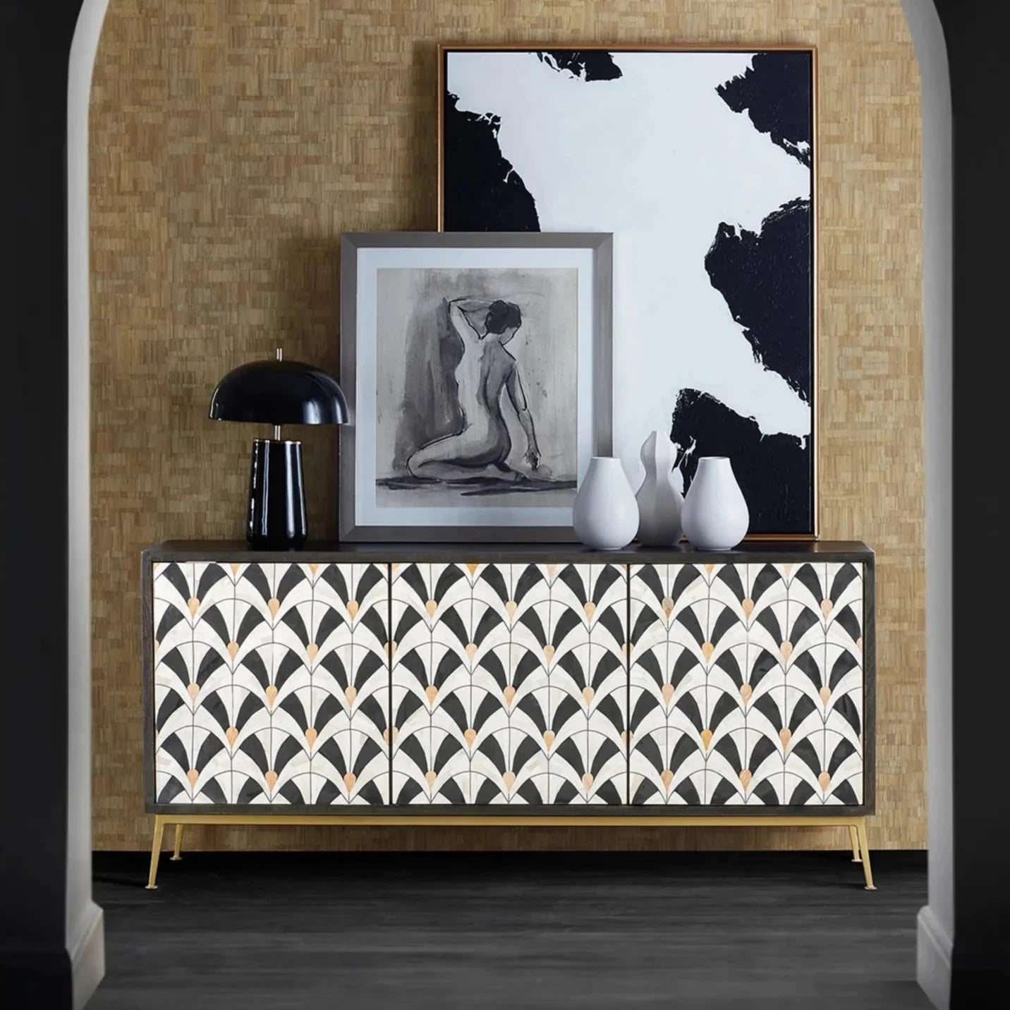 Black & White Bone Inlay Sideboard	