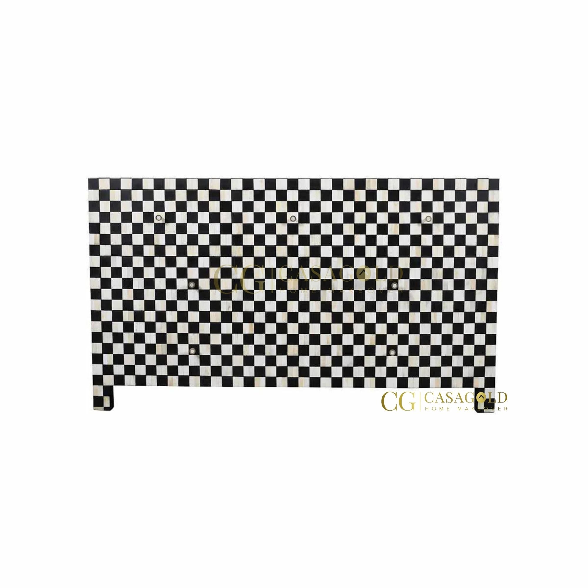 Stylish black and white checkmate inlay cabinet for living room
