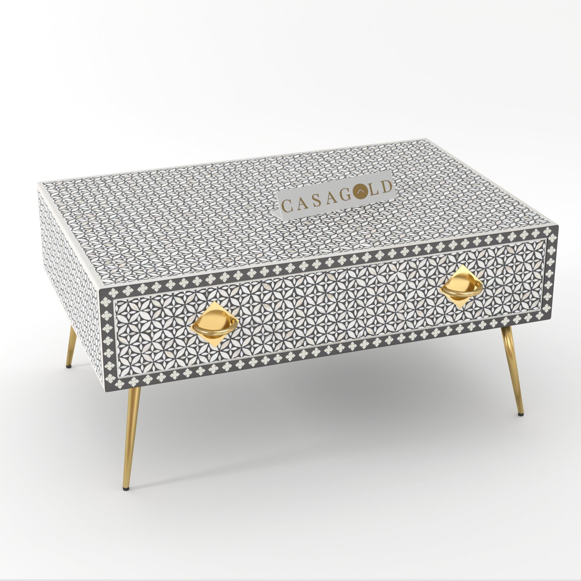 Black and White Bone Inlay Rectangular Coffee Table	
