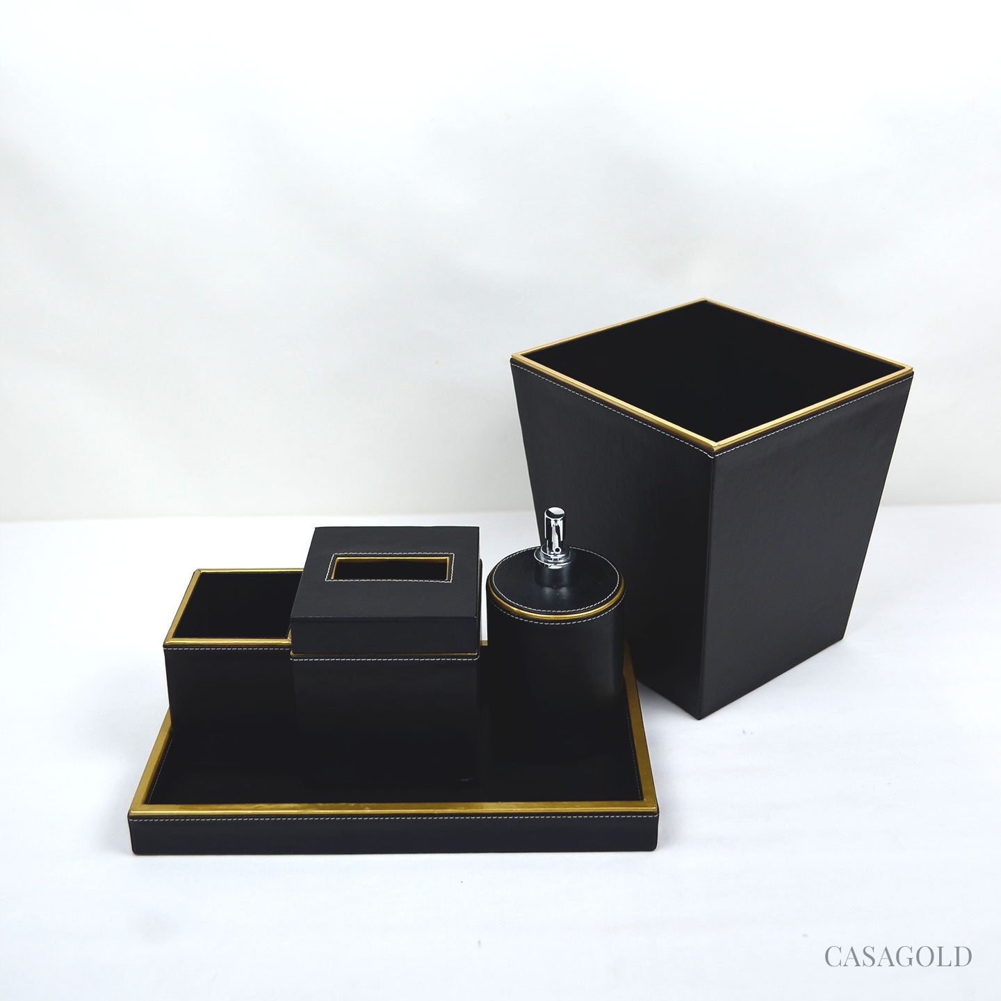 Black and Gold Bathroom Accessories Set	