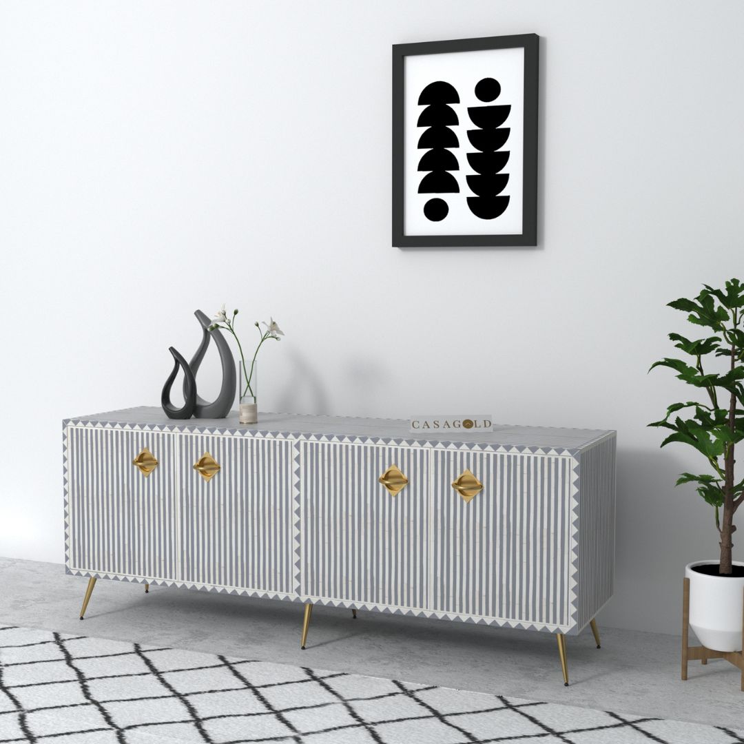 Black and White waterfall Bone Inlay TV Unit	