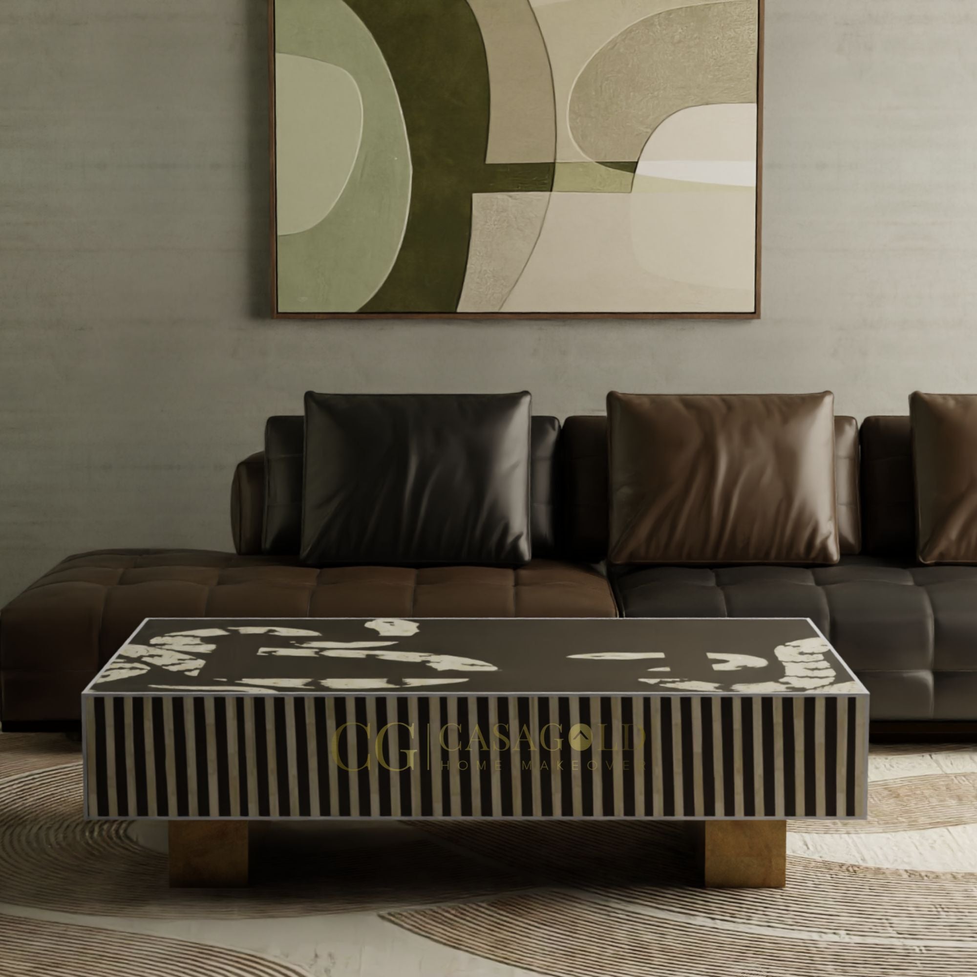 "Black bone inlay rectangular coffee table for bold interiors"
