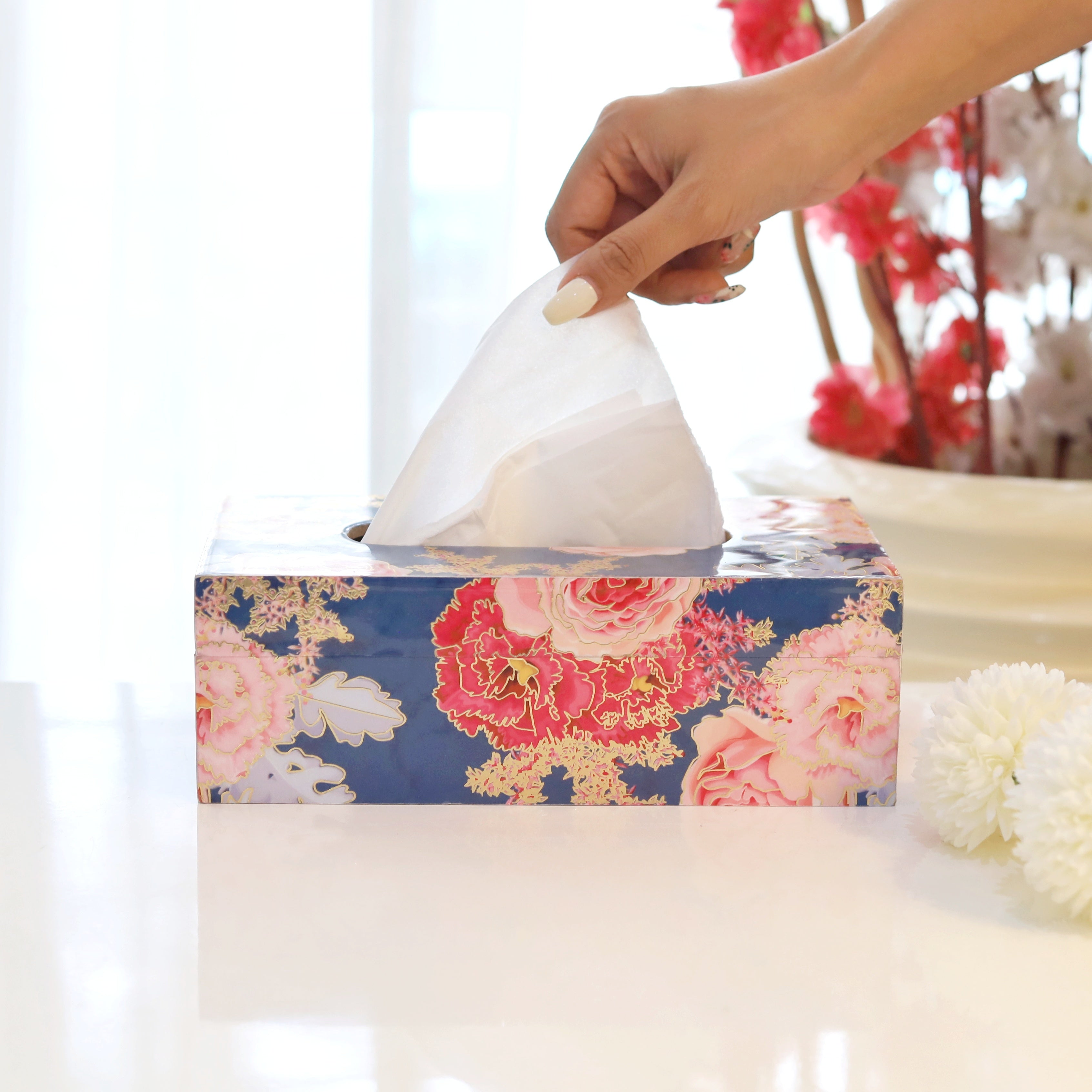 Blue Floral Tissue Box