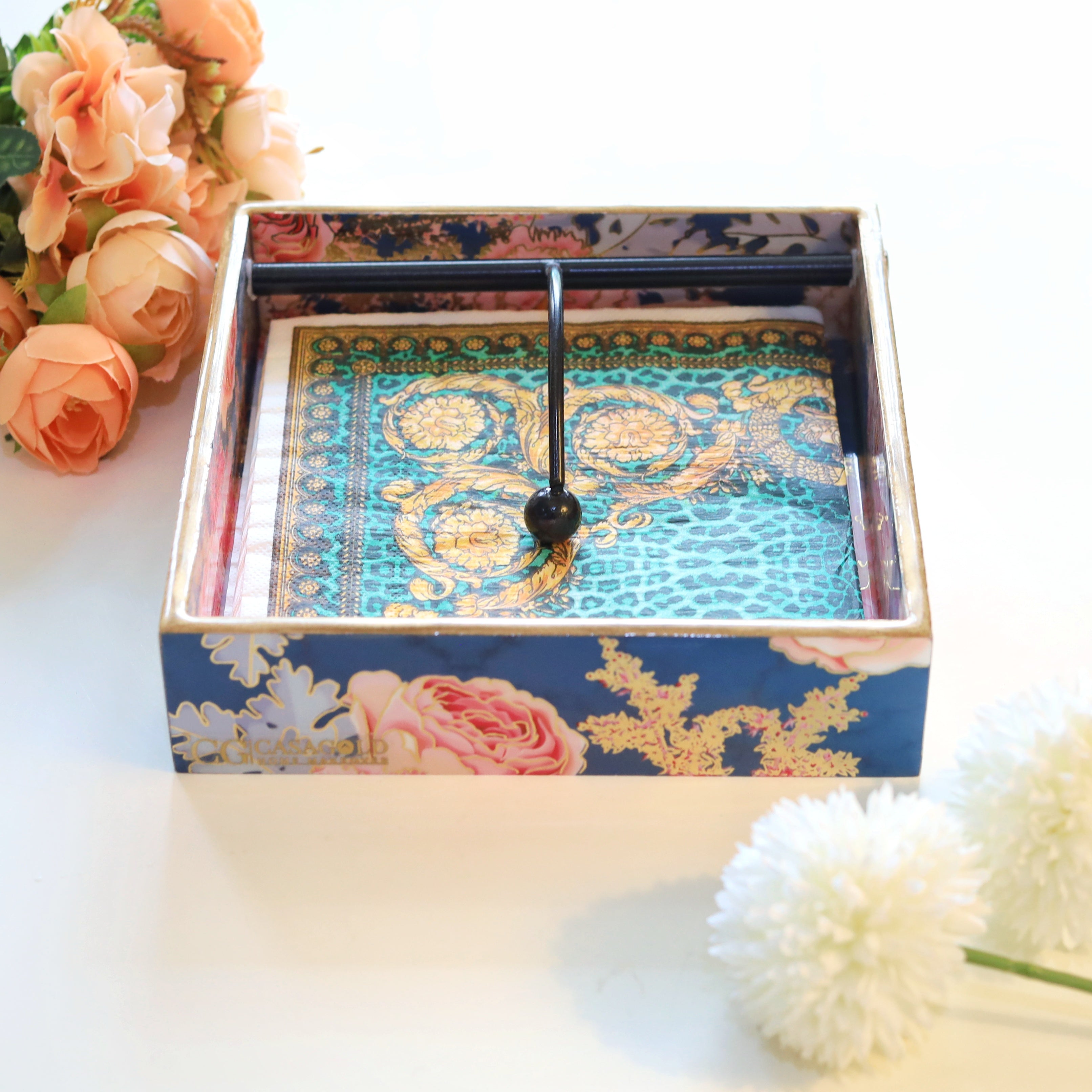 Square Napkin Holder - Blue Floral