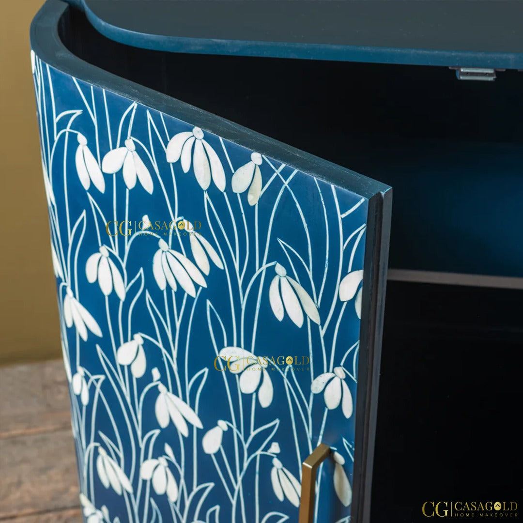 Blue Flower Bone Inlay Cabinet with Storage	