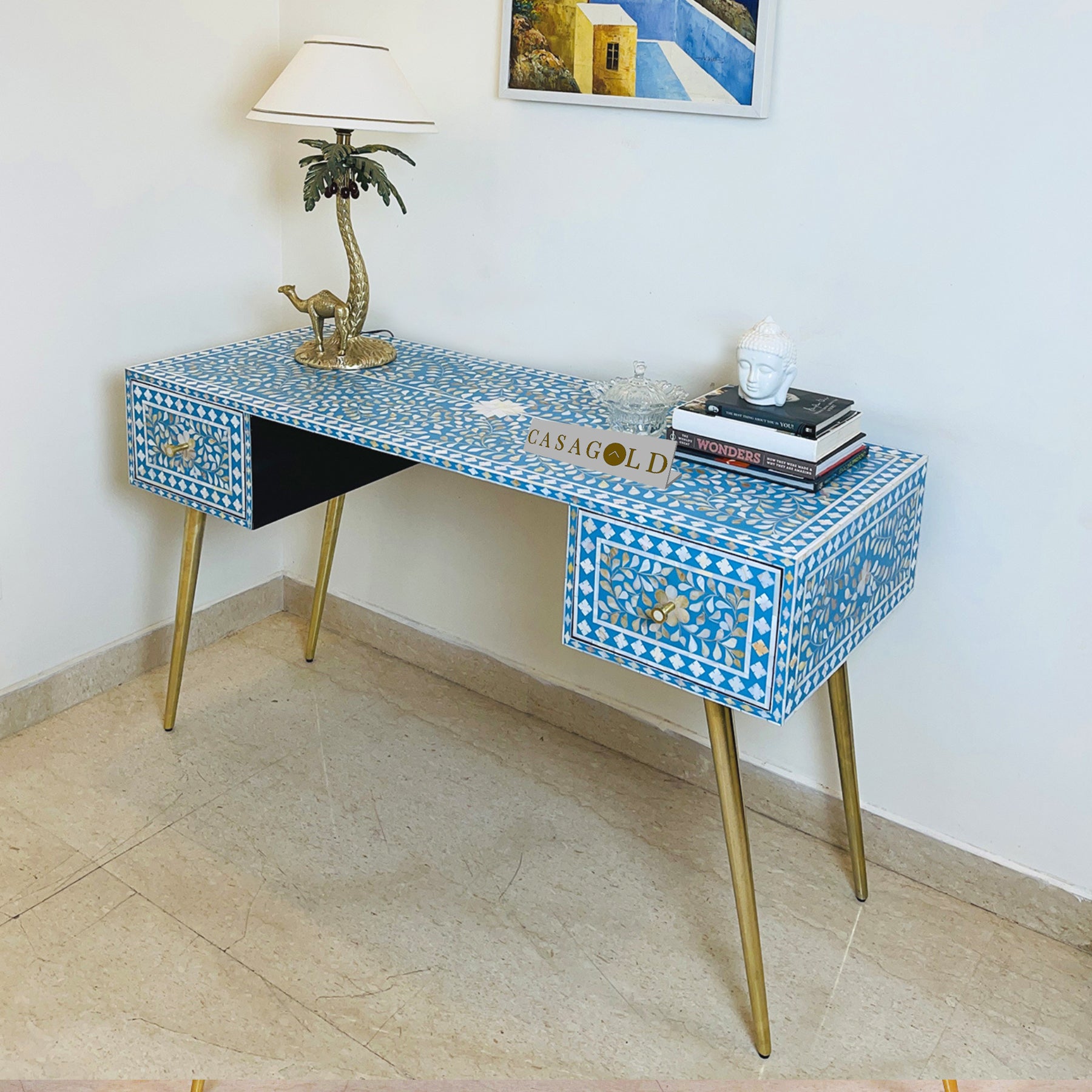 Blue Mother of Pearl Inlay Executive Desk	