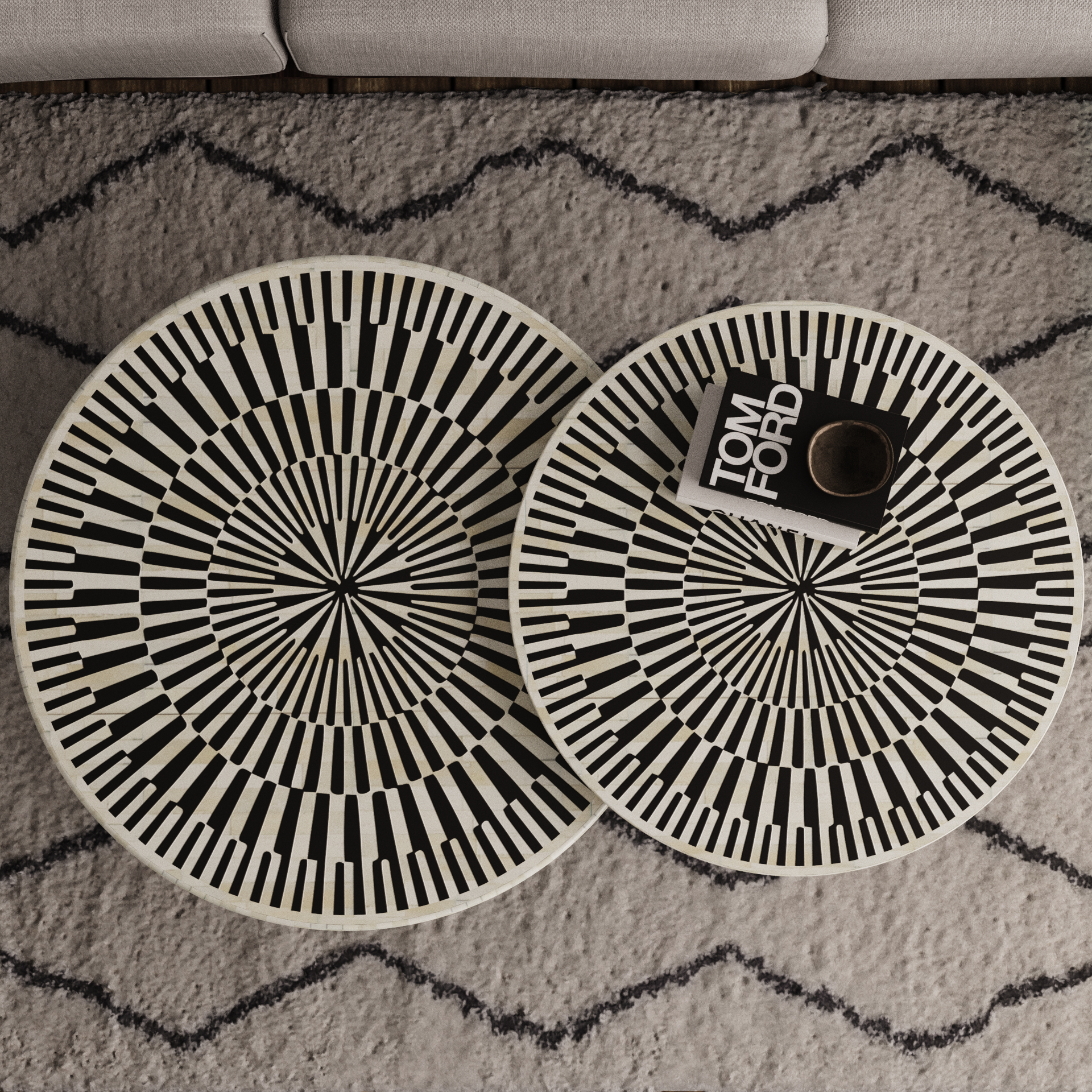 Bohemian Round Bone Inlay Table	