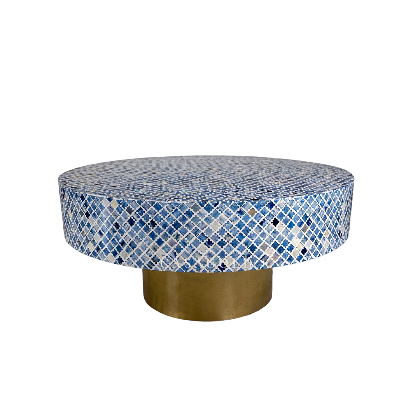 Boho round coffee table with inlay design
