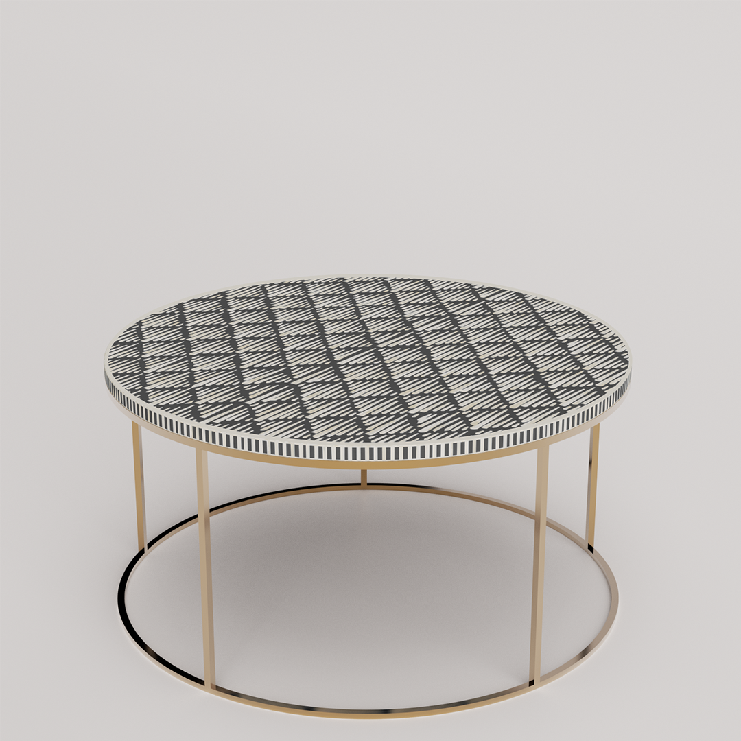 Boho round coffee table with inlay design
