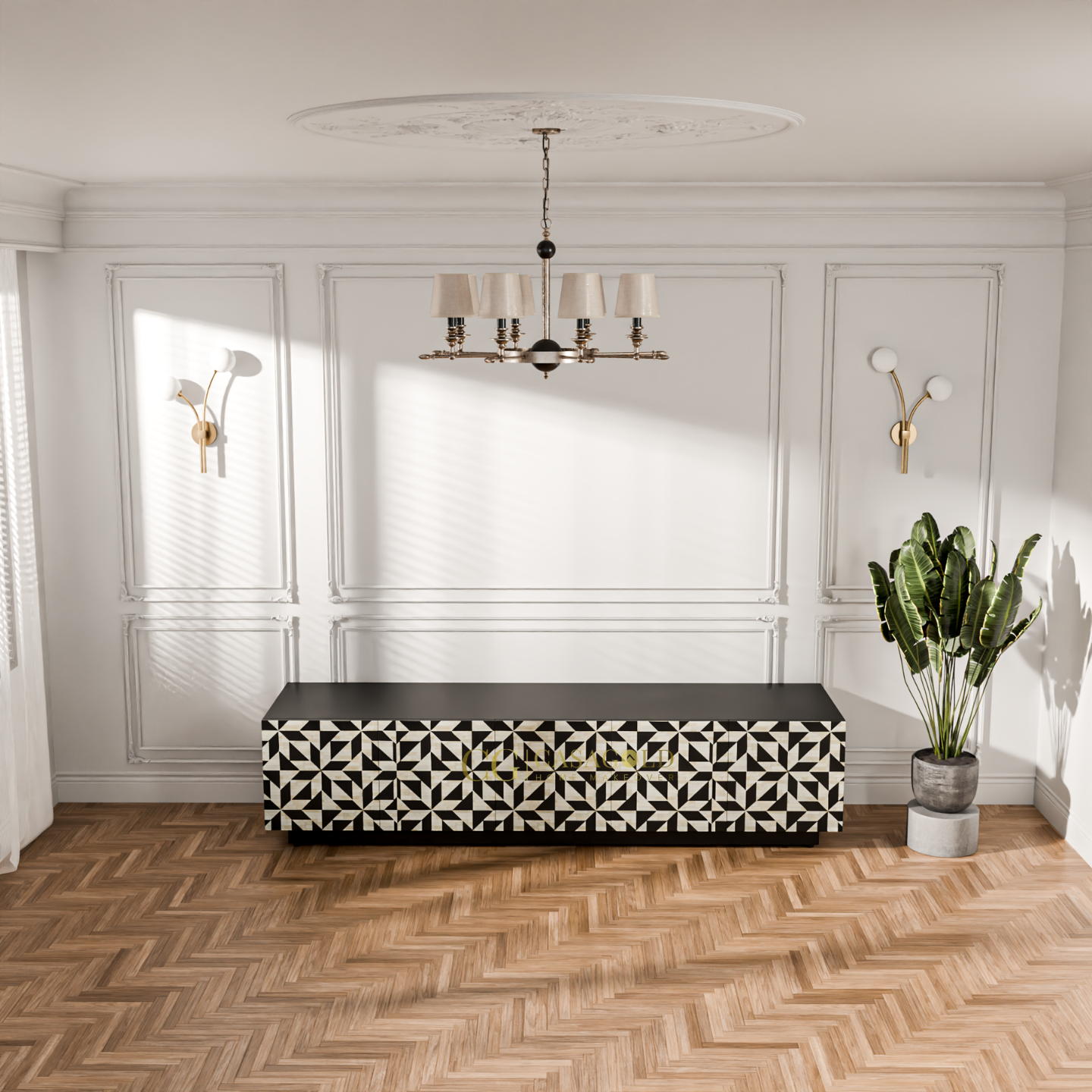 Contemporary entryway console table with bold geometric aesthetics