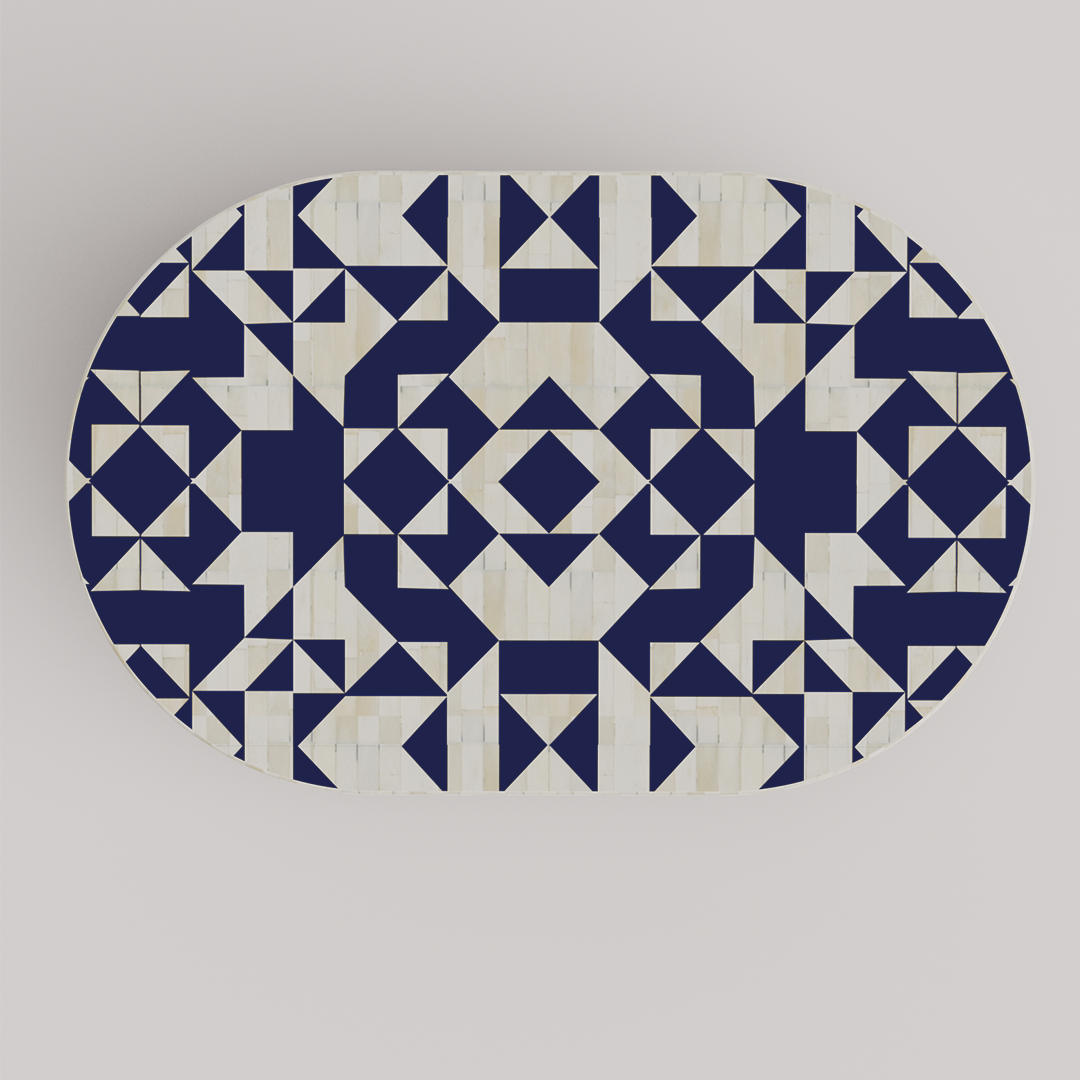 Bone Inlay Coffee Table Oval for Minimalist Interiors

