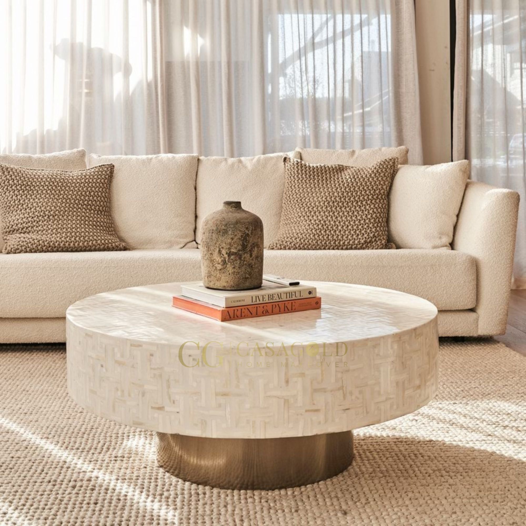 Round Bone Inlay Table for Elegant Interiors
