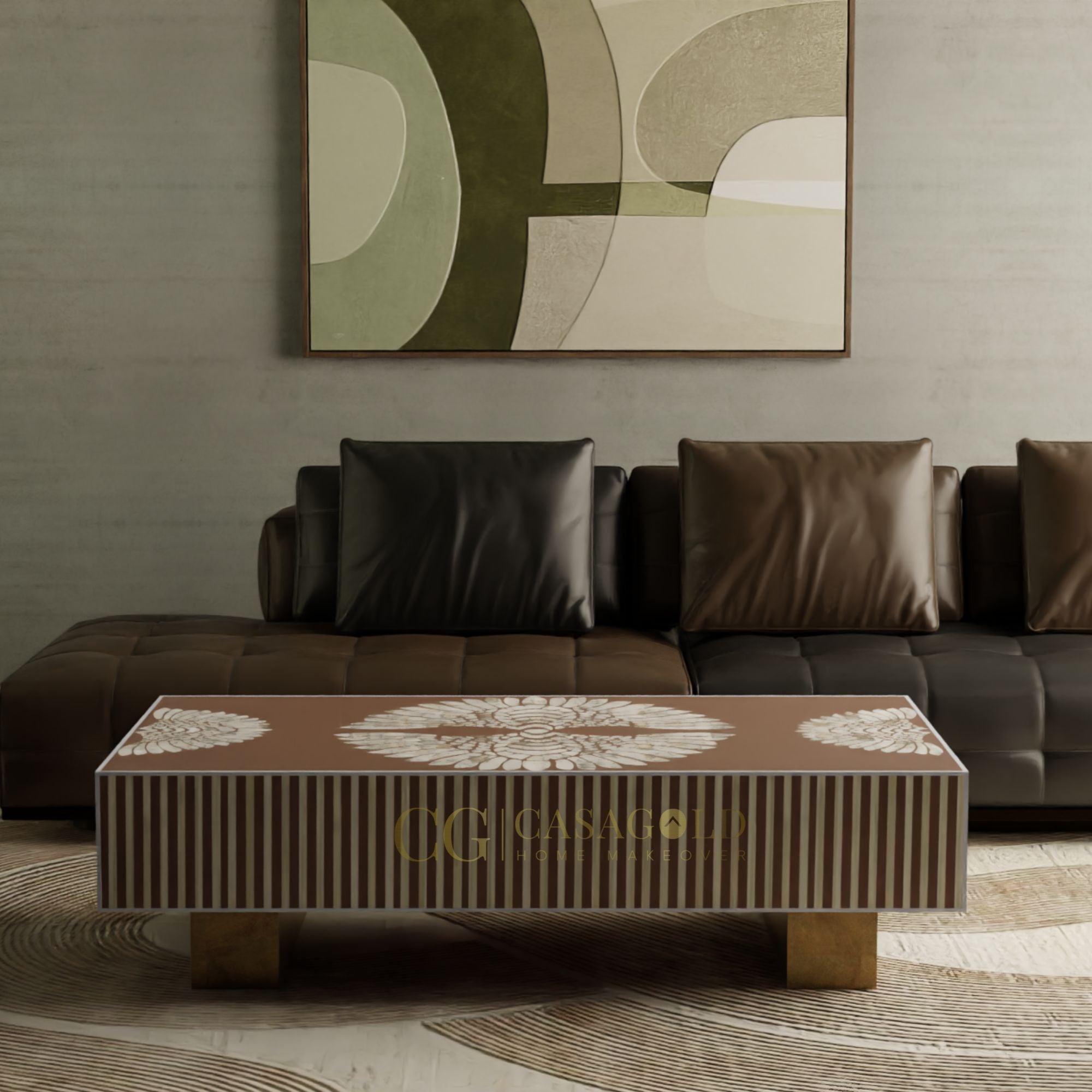 bone inlay rectangular coffee table handcrafted for elegance"
