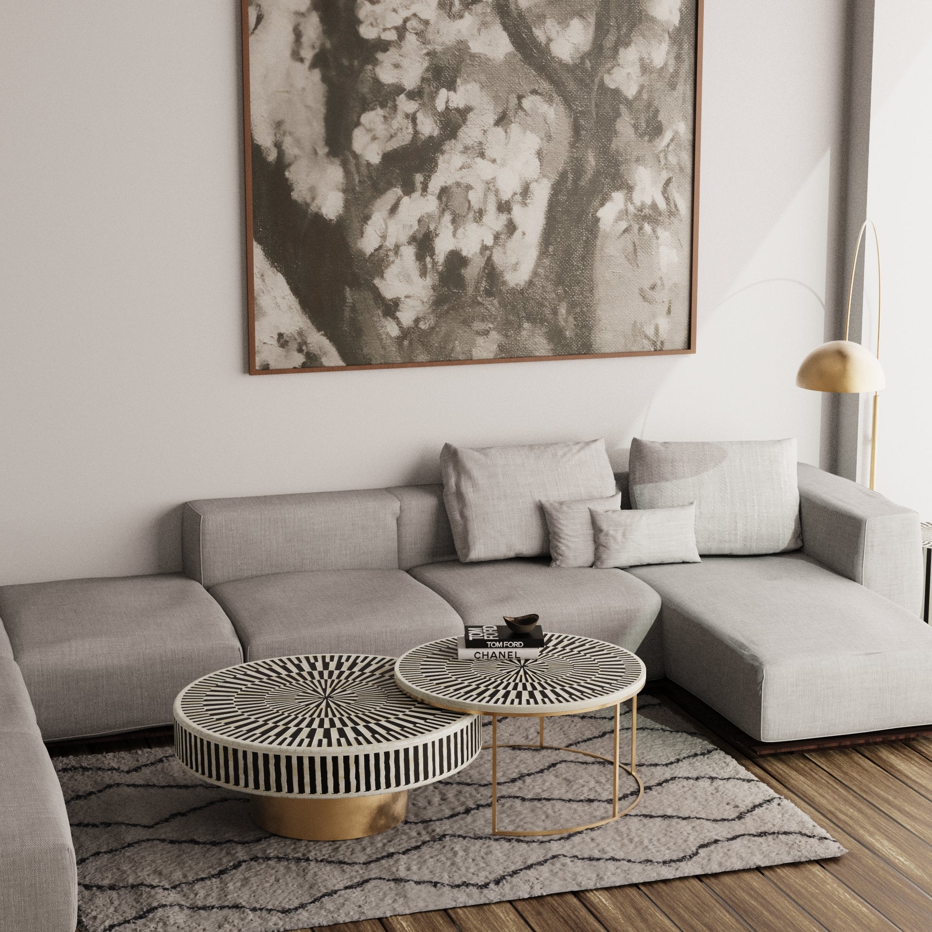 Bone mosaic round inlay coffee table
