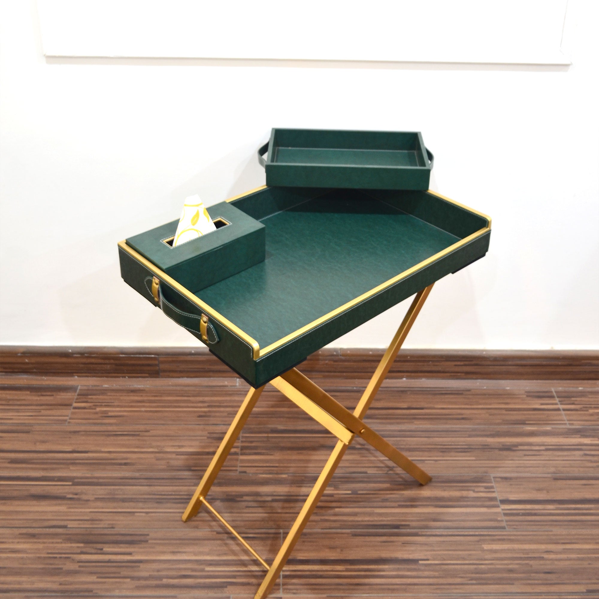 Bottle Green butler tray for versatile use in kitchen or living