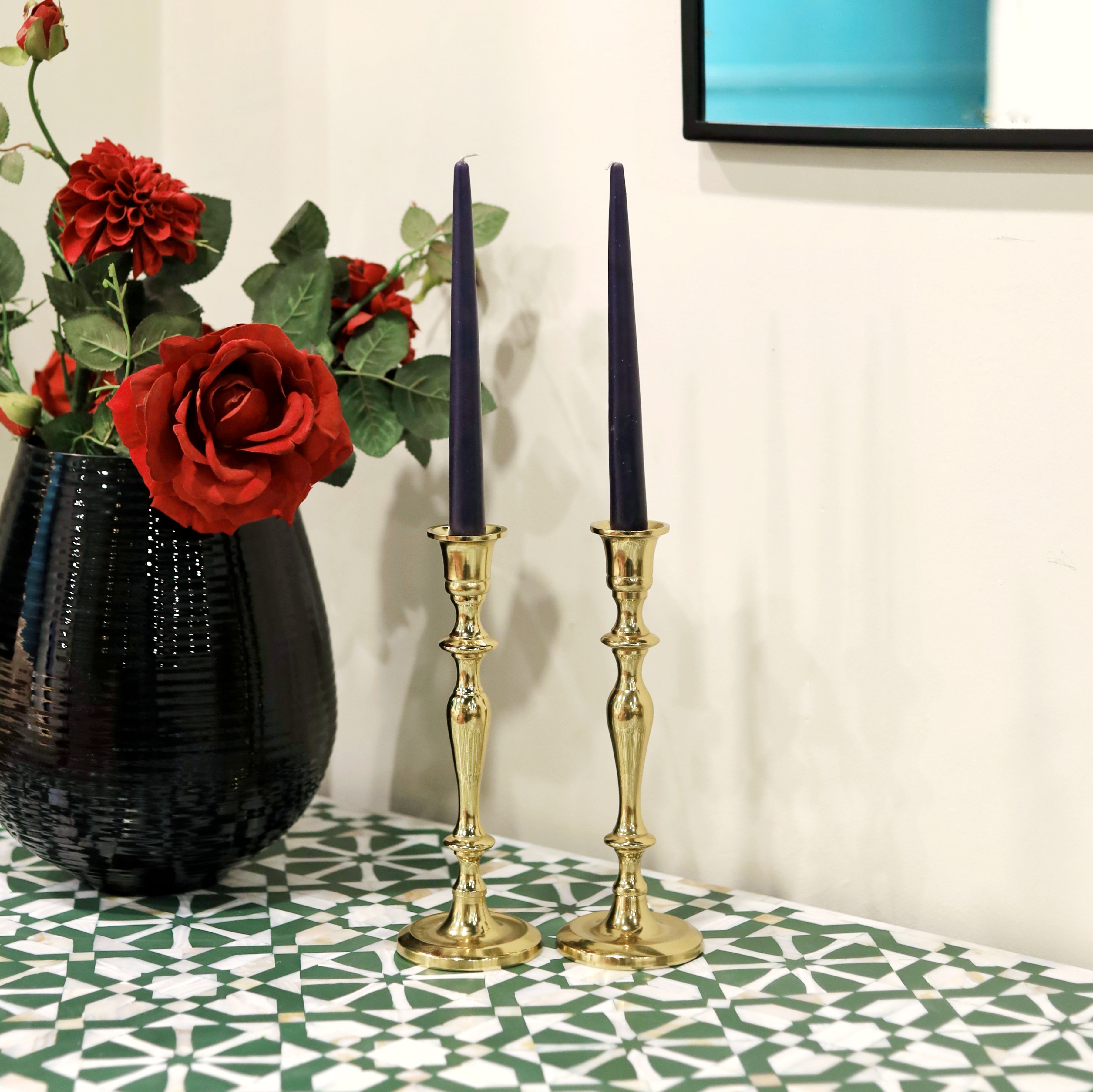 Brass Candle Holder with Glass Hurricane Shade	