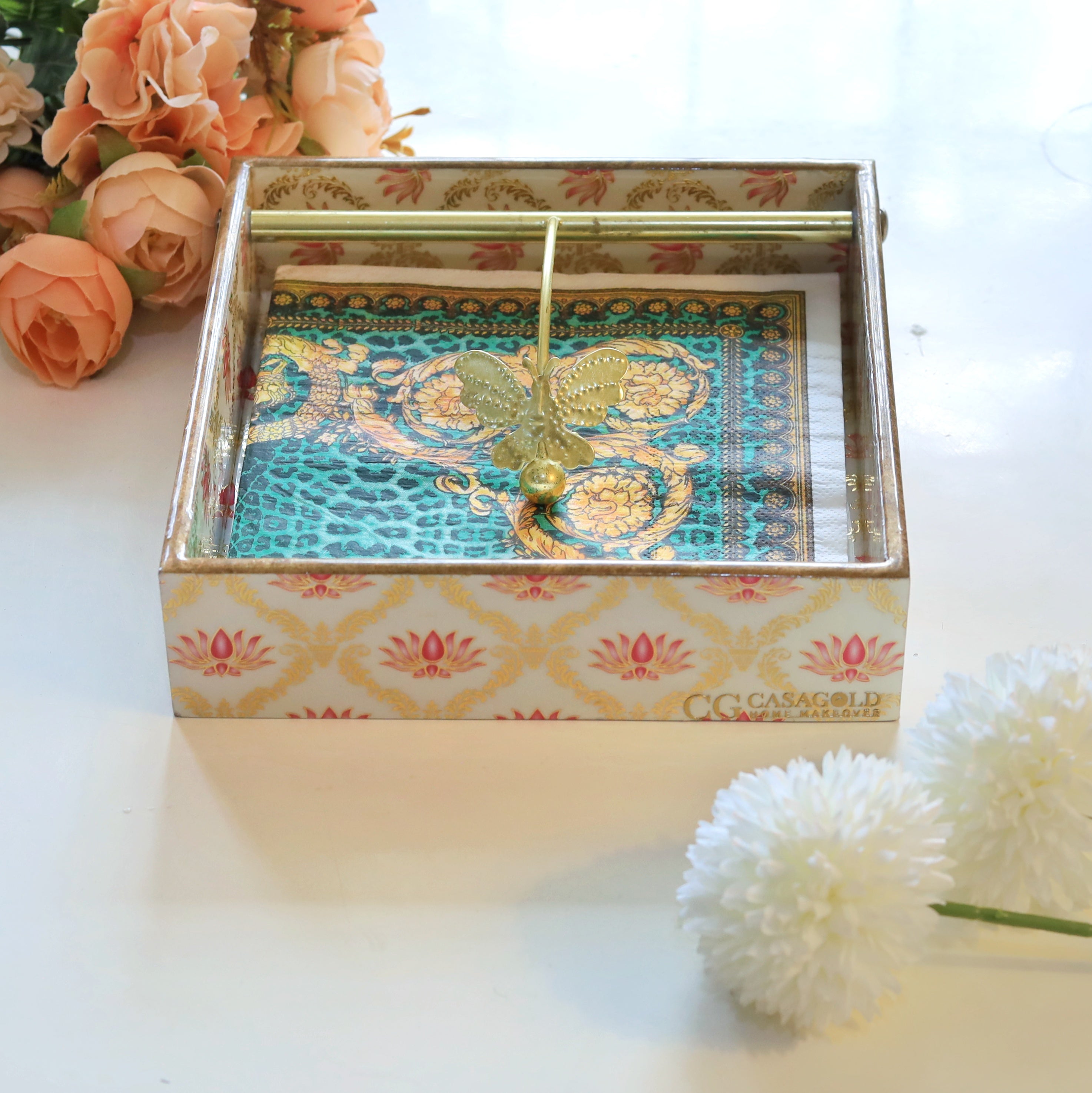 Square Napkin Holder -  Lotus print