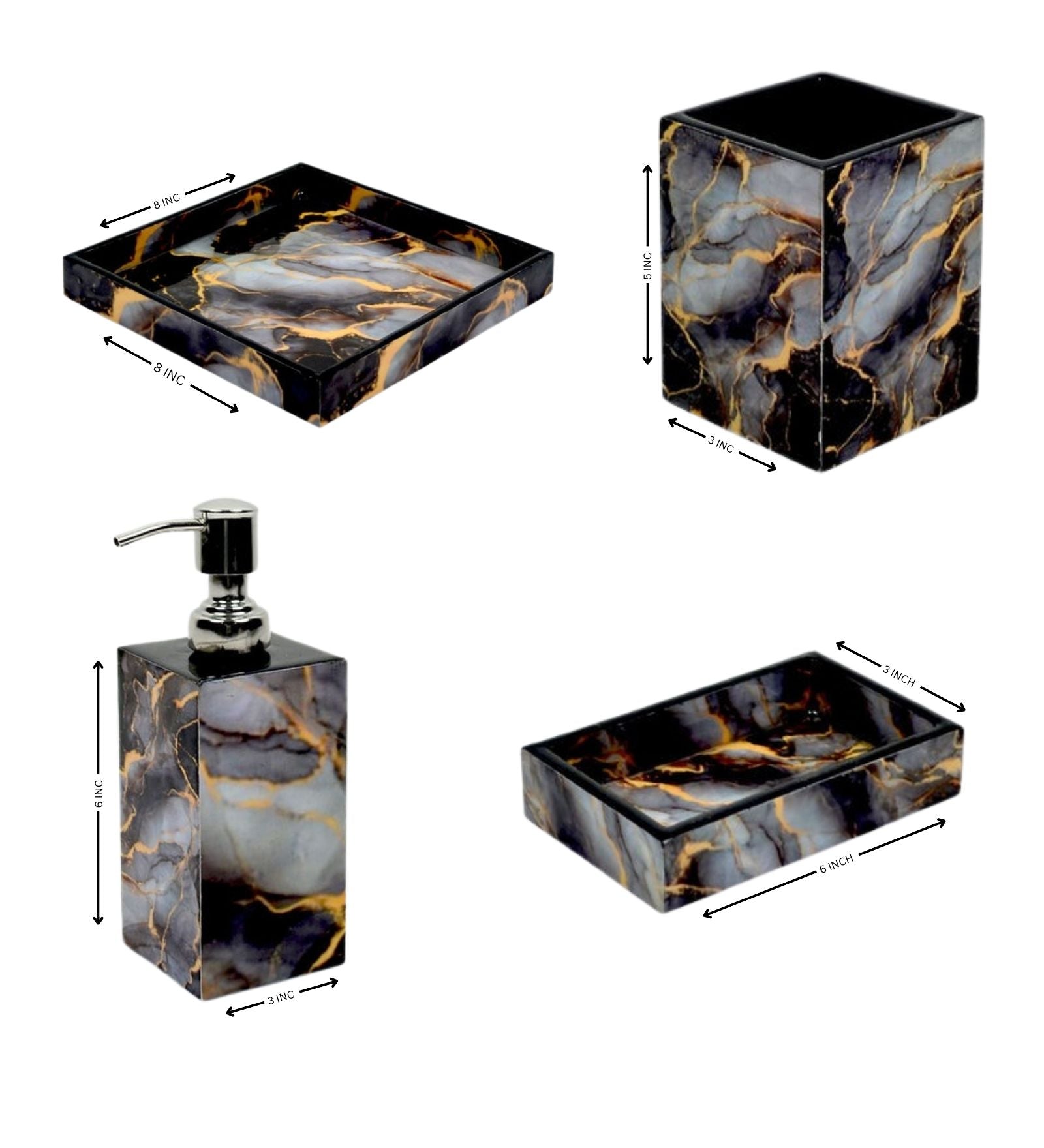 Bathroom Set Black Marble -  Wooden