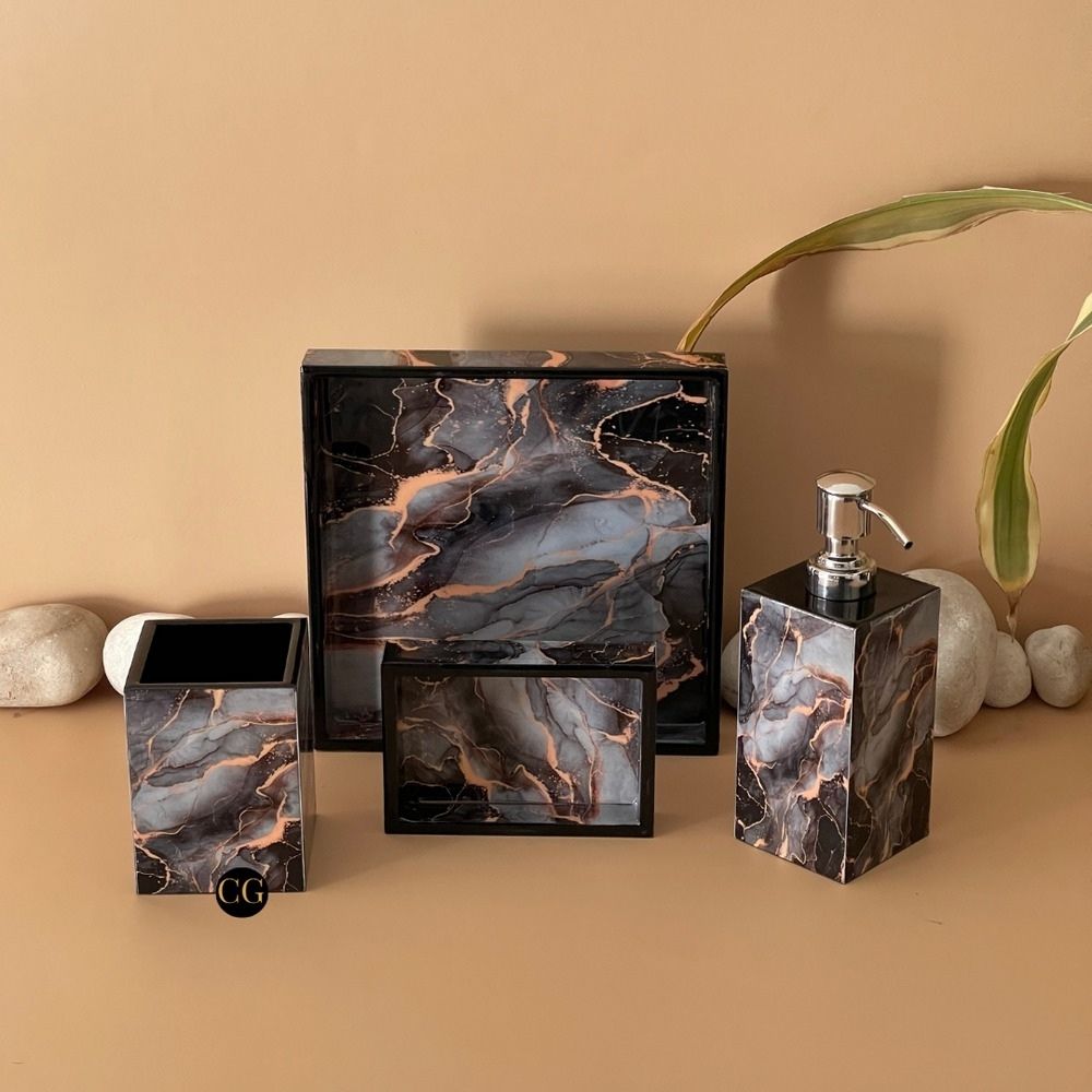 Bathroom Set Black Marble -  Wooden