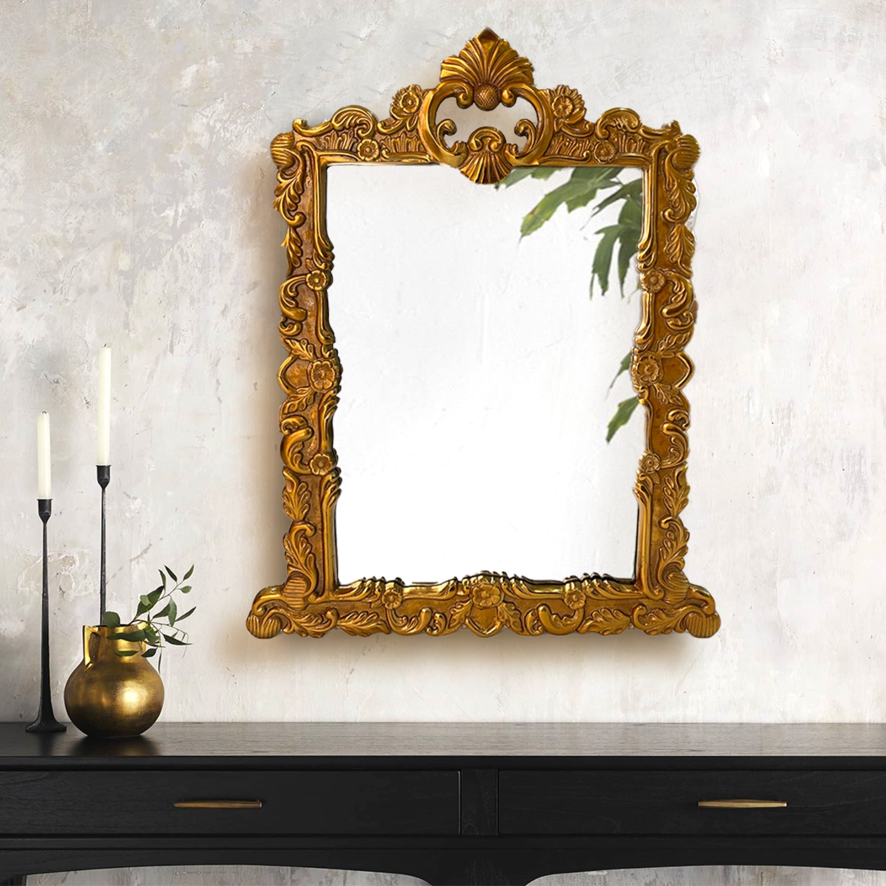 Carved Gold-framed iris vintage glass mirror